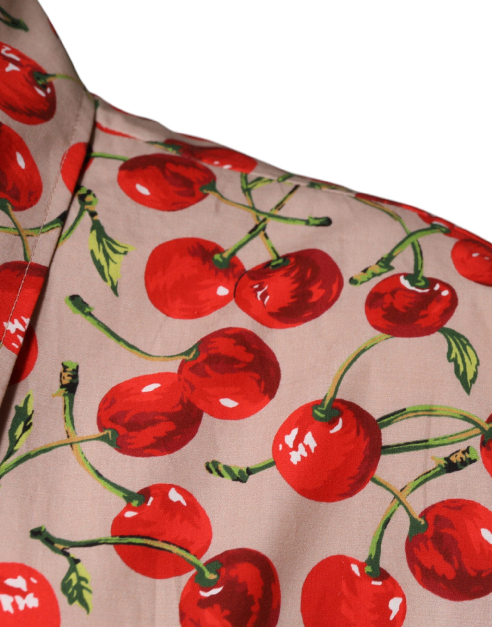 Dolce & Gabbana Beige Cherry Button Down Herren Freizeithemd