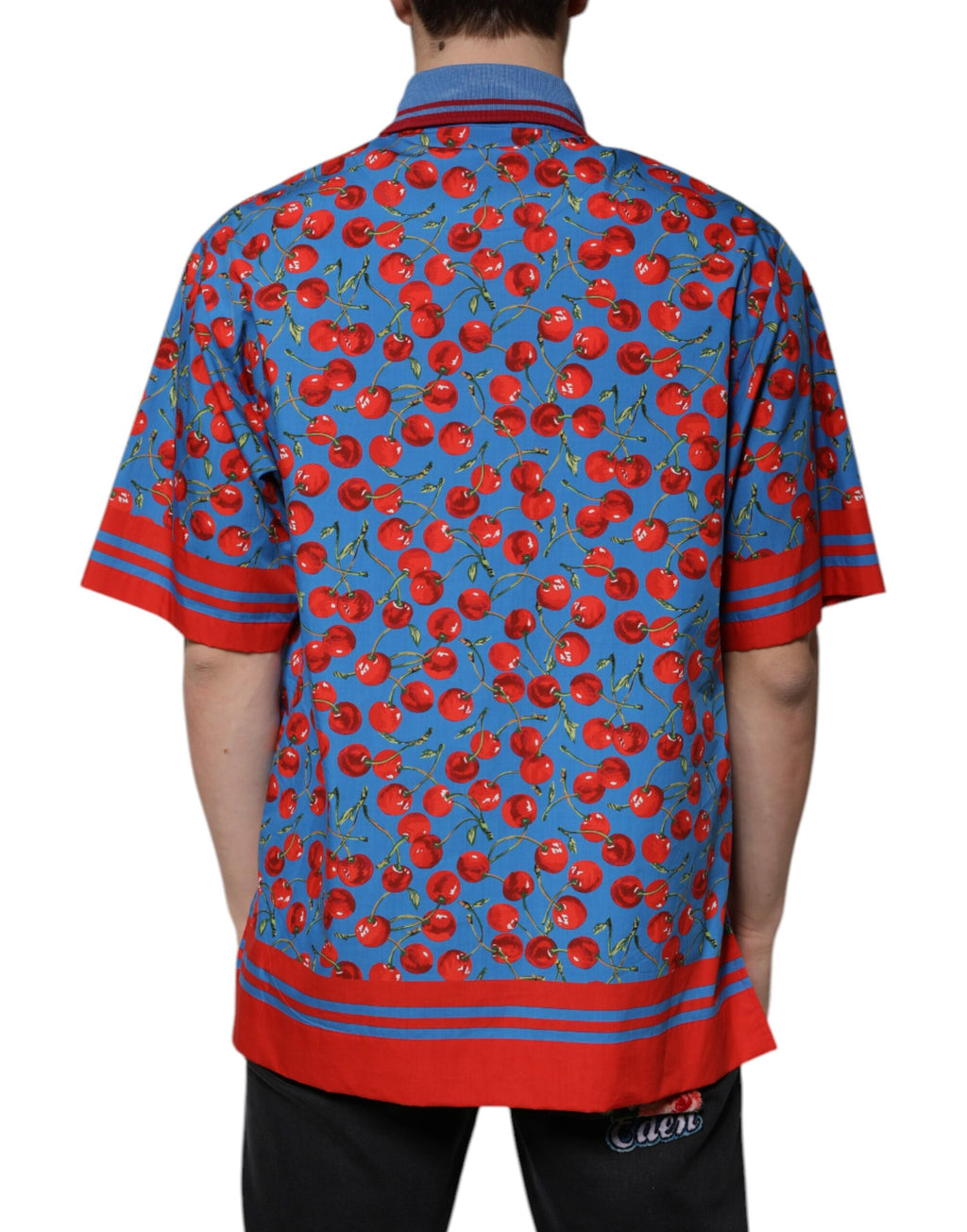 Dolce & Gabbana Blaues Kirschbaum-Baumwoll-Polo-T-Shirt für Männer mit Kragen