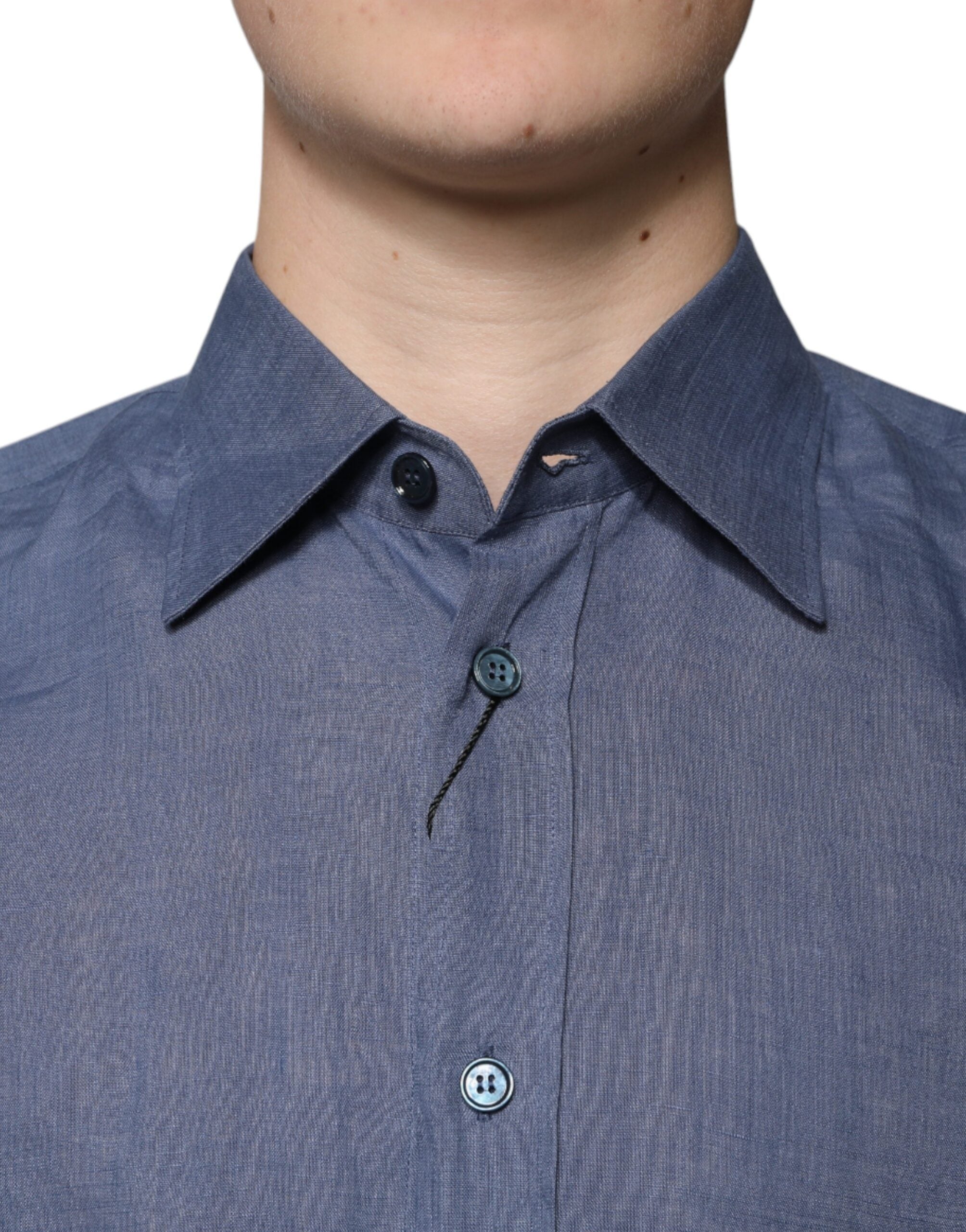 Dolce & Gabbana Blaues Logo Langarm-Button-Down Freizeithemd