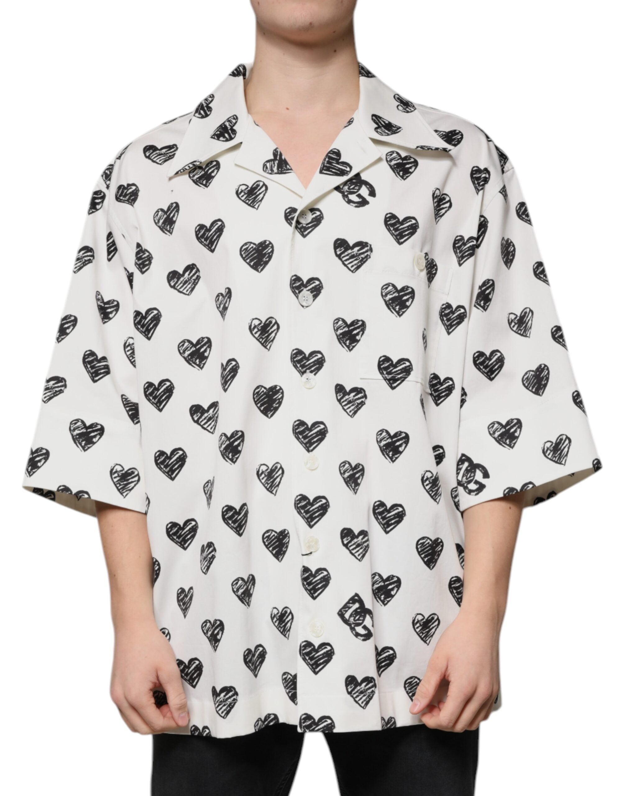 Dolce & Gabbana Weißes Herz Print Kurzarm Freizeithemd
