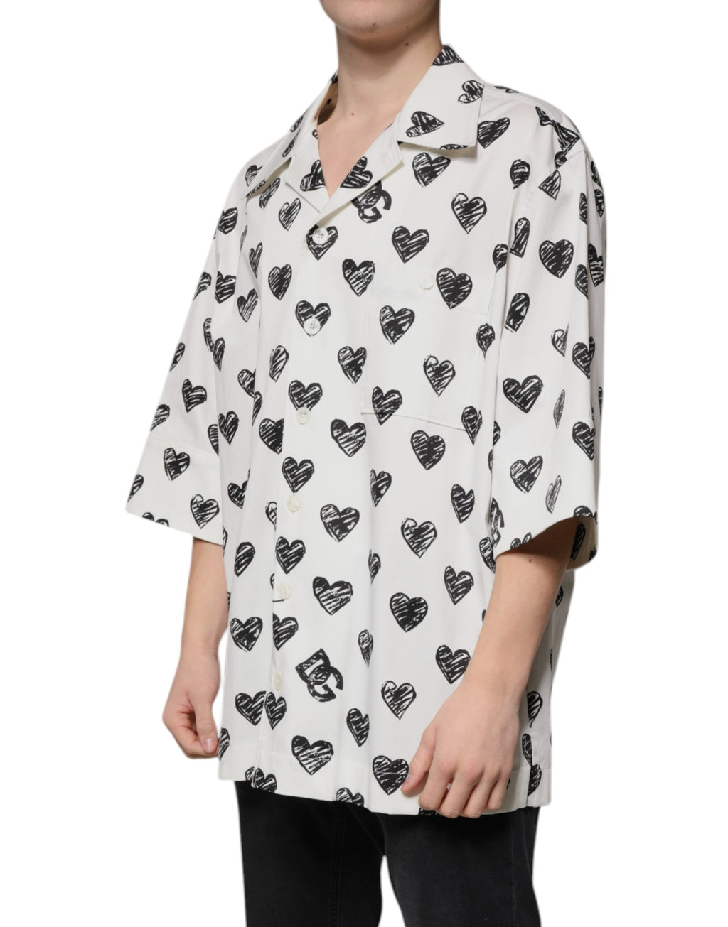 Dolce & Gabbana Weißes Herz Print Kurzarm Freizeithemd