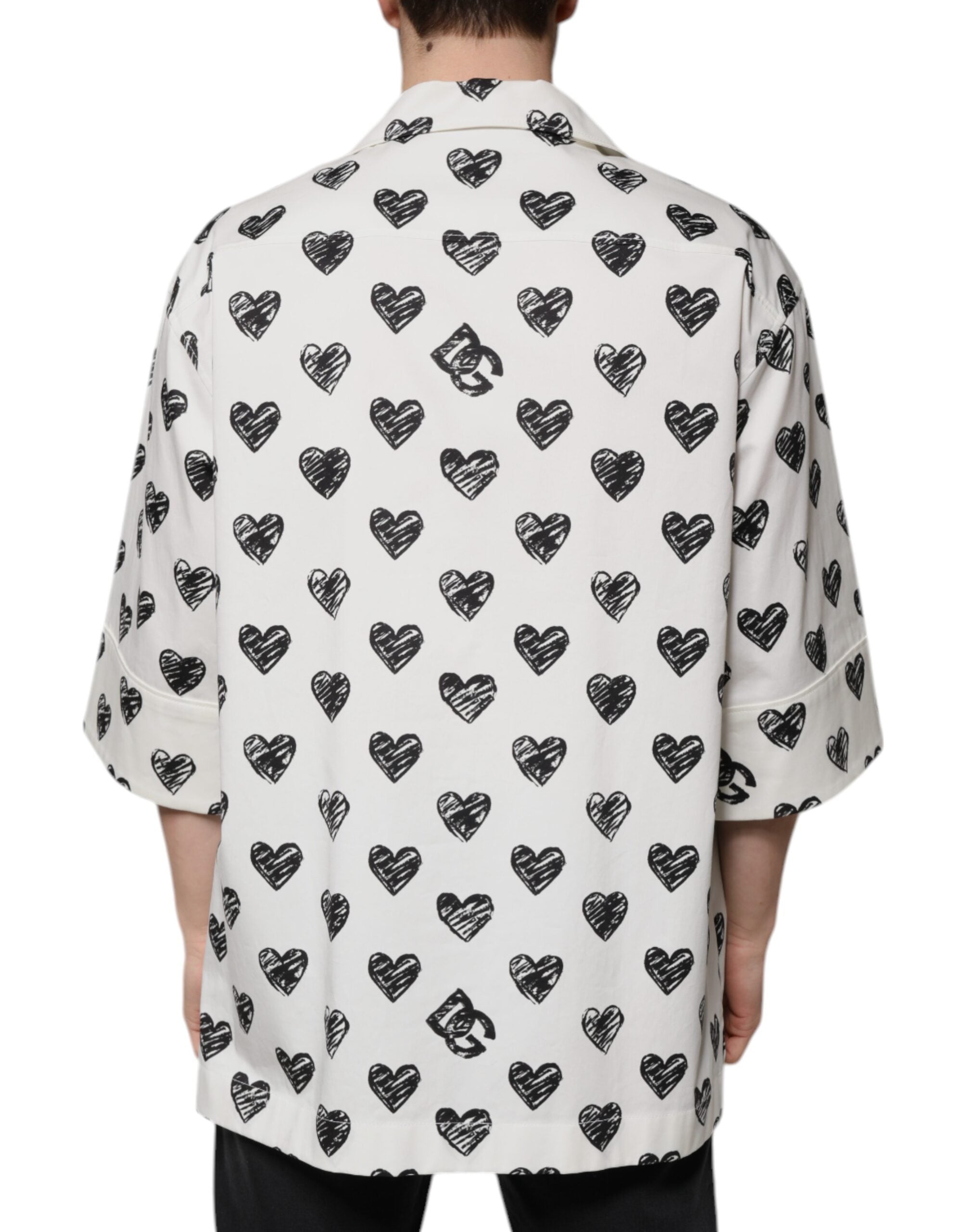 Dolce & Gabbana Weißes Herz Print Kurzarm Freizeithemd