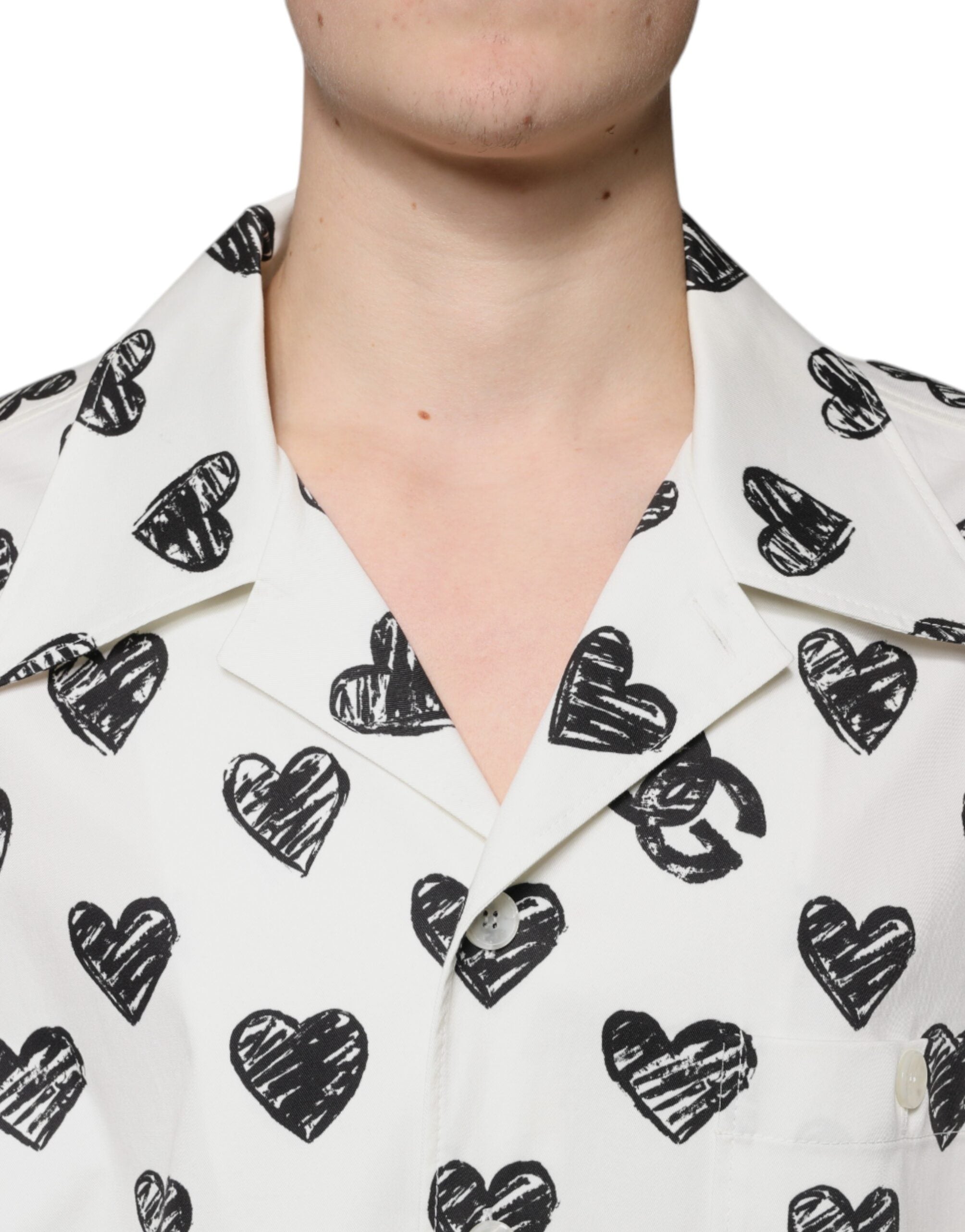 Dolce & Gabbana Weißes Herz Print Kurzarm Freizeithemd