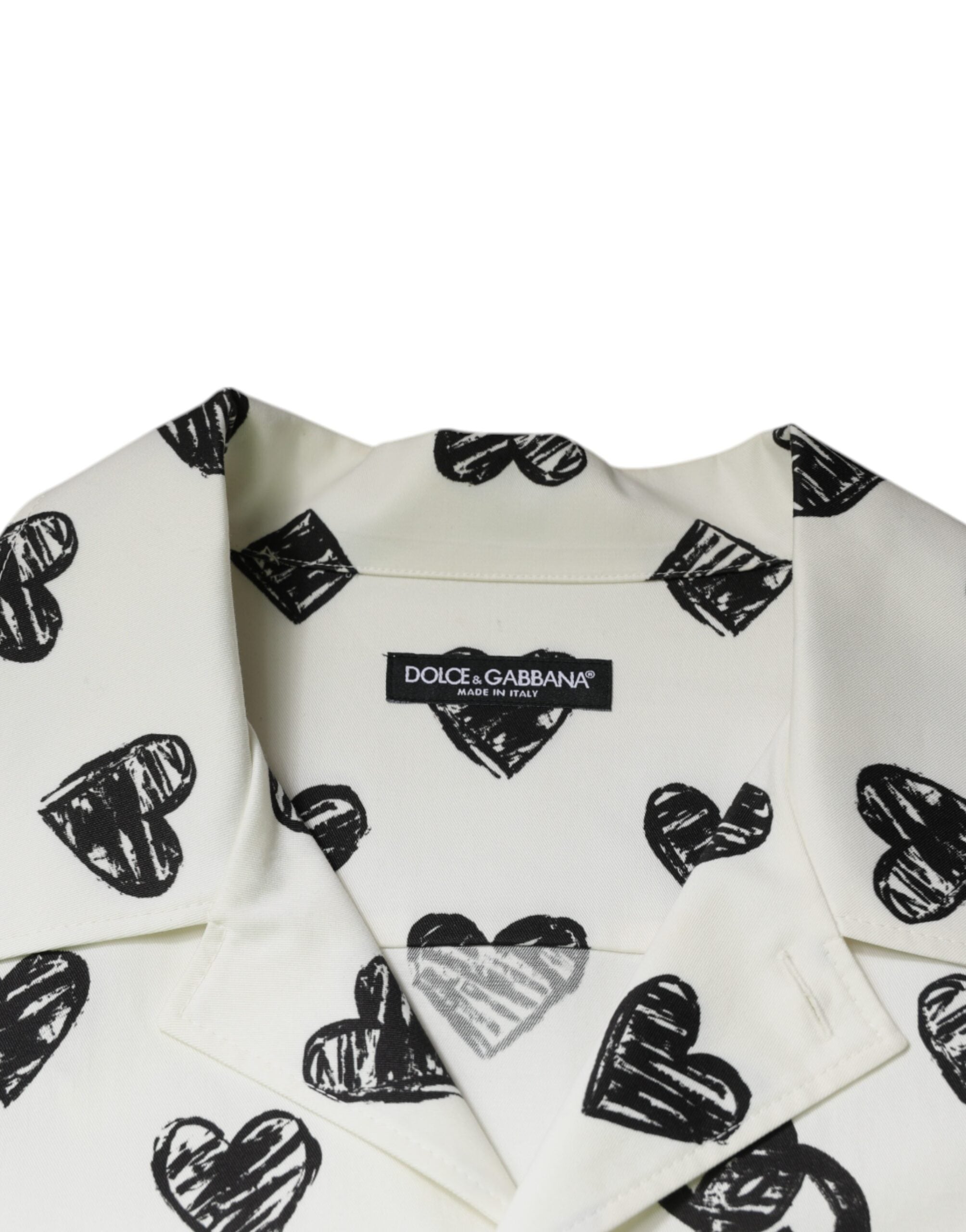 Dolce & Gabbana Weißes Herz Print Kurzarm Freizeithemd