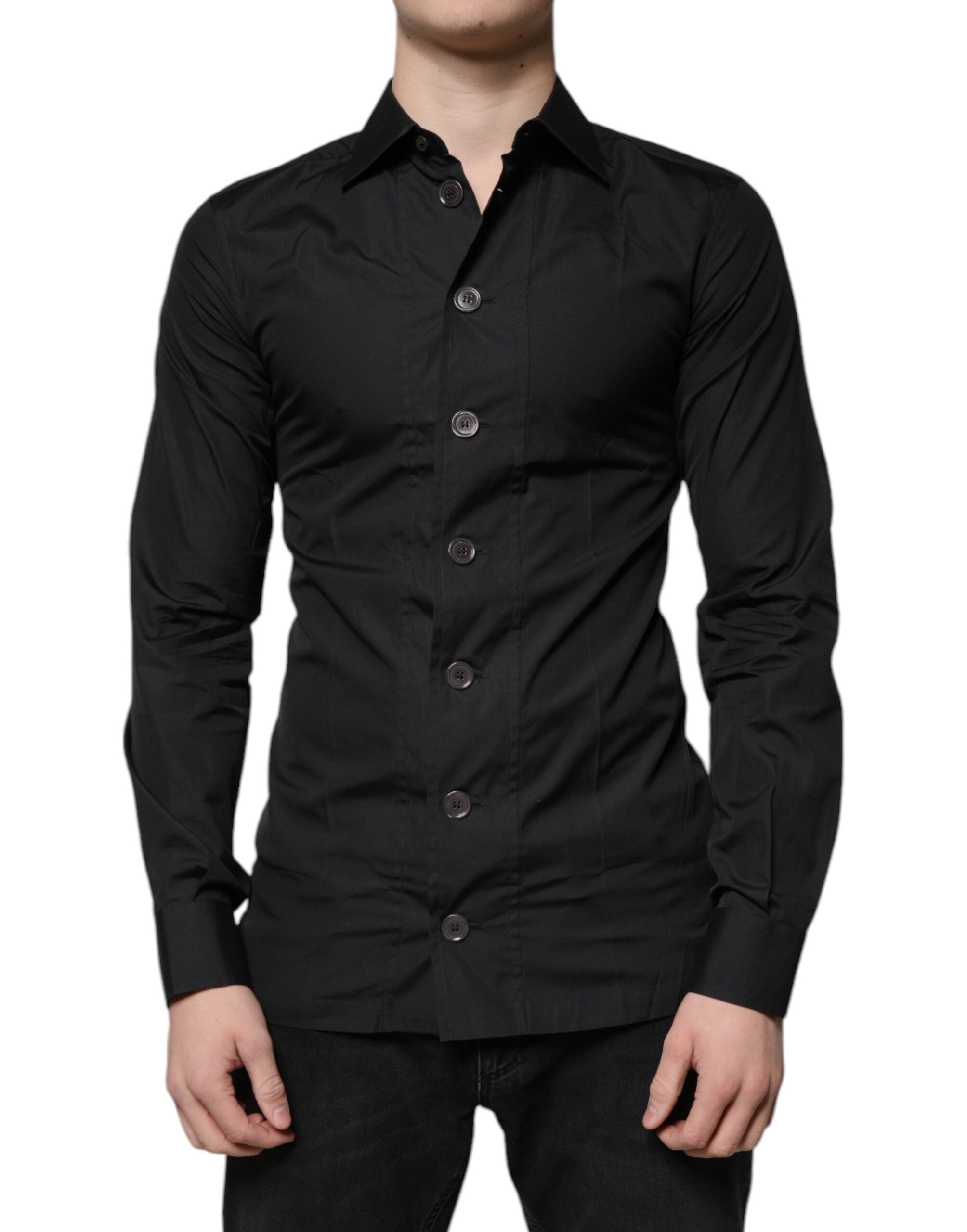 Dolce & Gabbana Schwarzes Baumwollhemd mit langen Ärmeln für formelle Anlässe