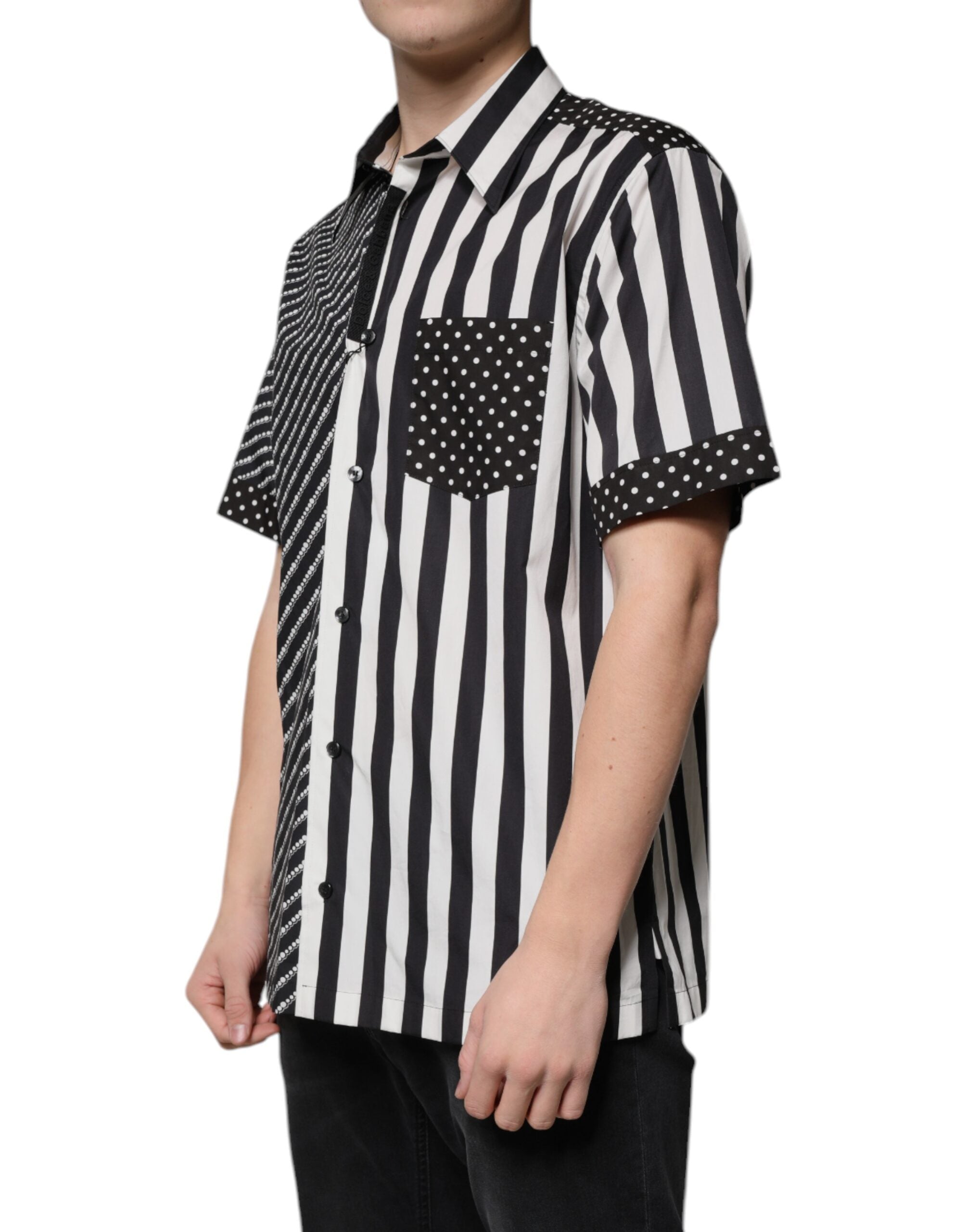 Dolce & Gabbana Schwarz-weiß gestreiftes Button Down Freizeithemd