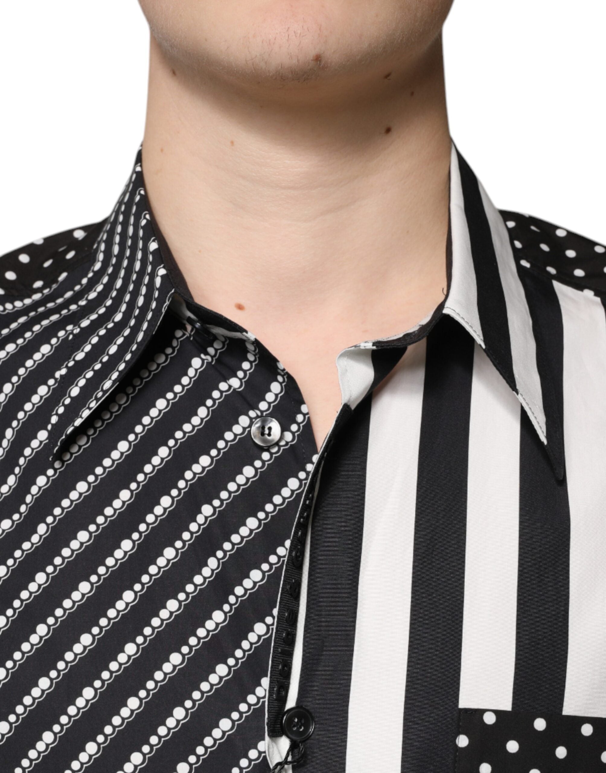 Dolce & Gabbana Schwarz-weiß gestreiftes Button Down Freizeithemd
