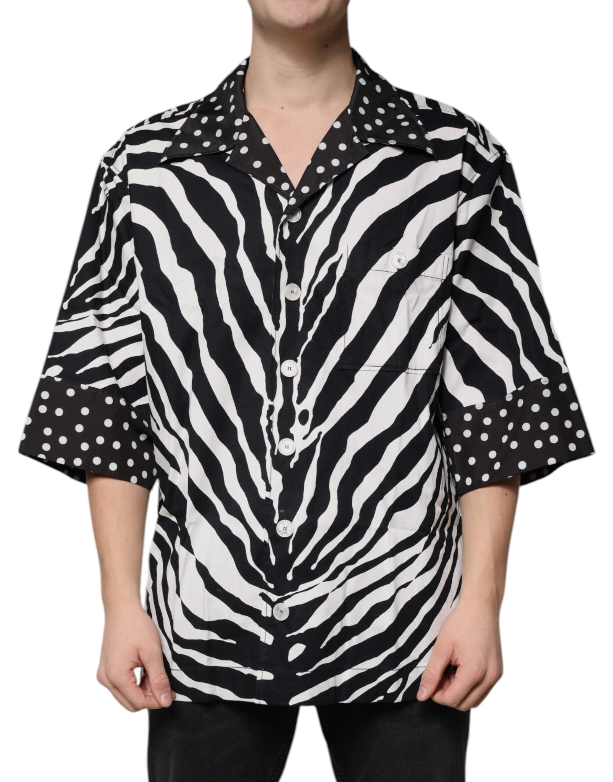 Dolce & Gabbana Schwarz Weiß Zebra Button Down Hemd in Übergröße