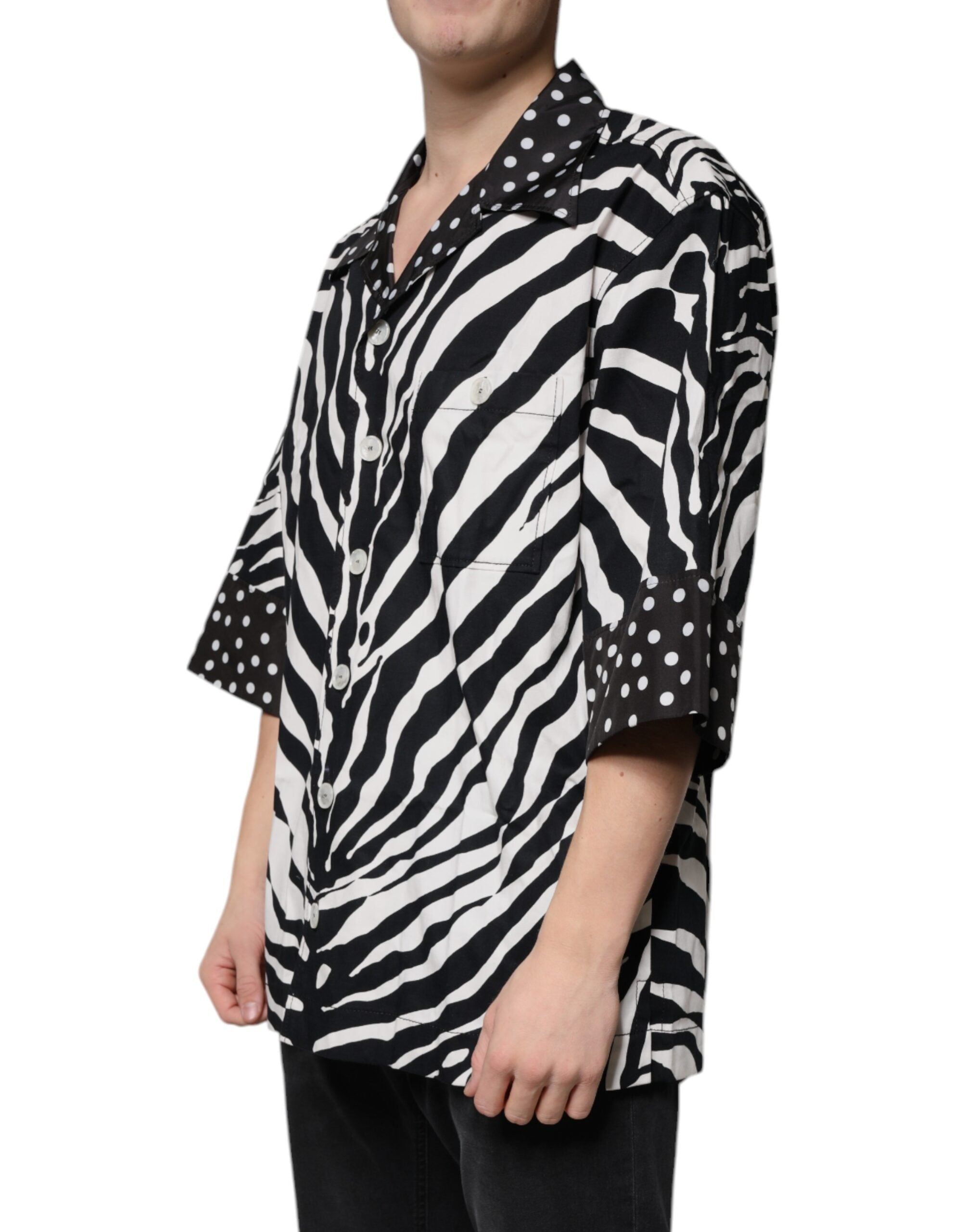 Dolce & Gabbana Schwarz Weiß Zebra Button Down Hemd in Übergröße