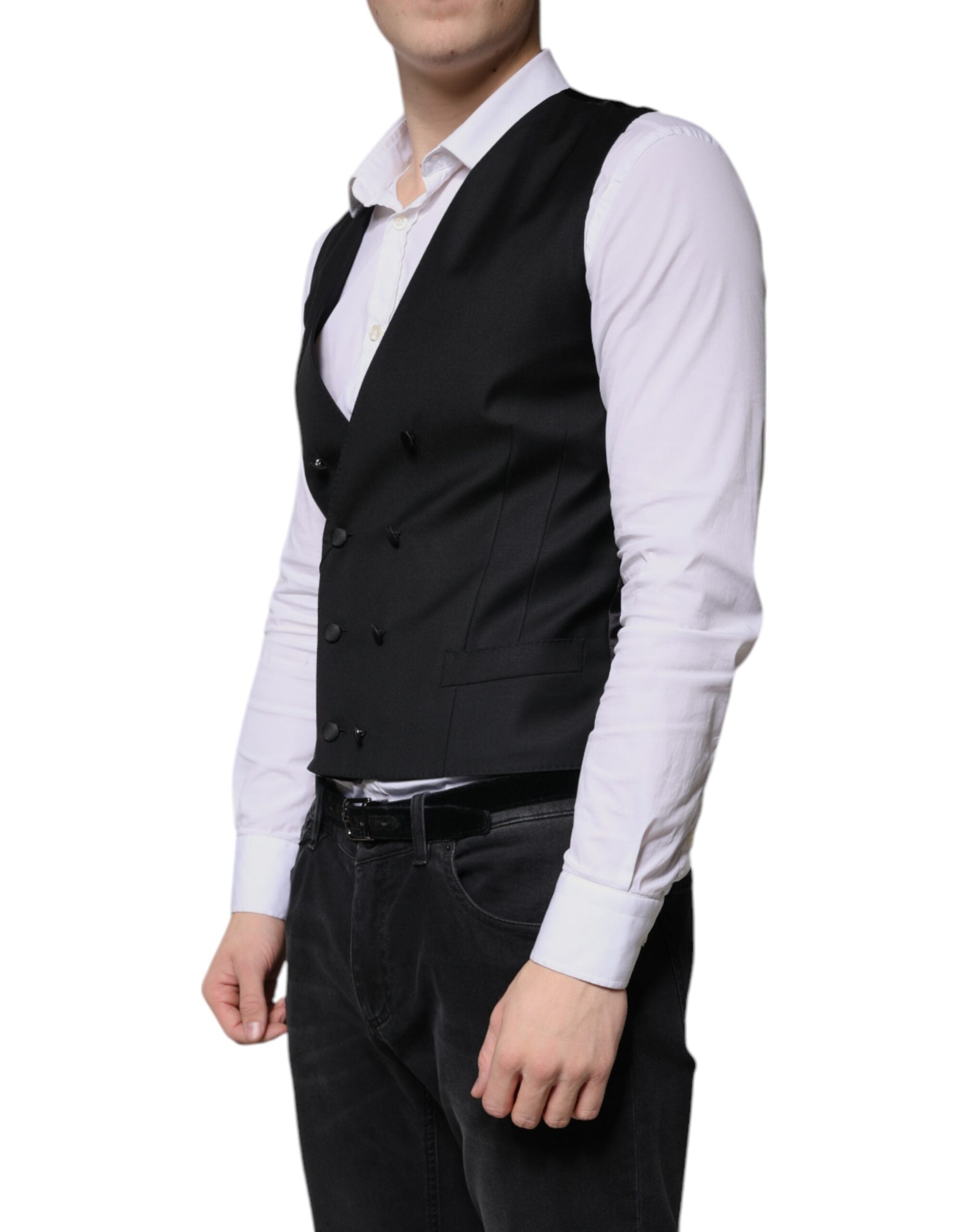 Dolce & Gabbana Schwarz Wolle Formal Dress Männer Weste Weste