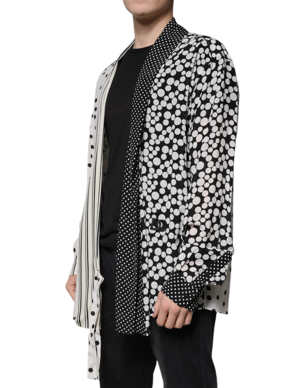 Dolce & Gabbana Schwarz Weiß Polka Dots Seide Männer Freizeithemd