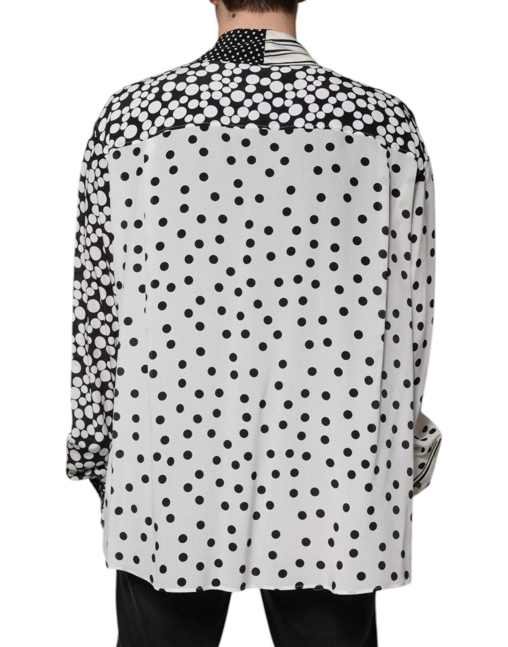 Dolce & Gabbana Schwarz Weiß Polka Dots Seide Männer Freizeithemd