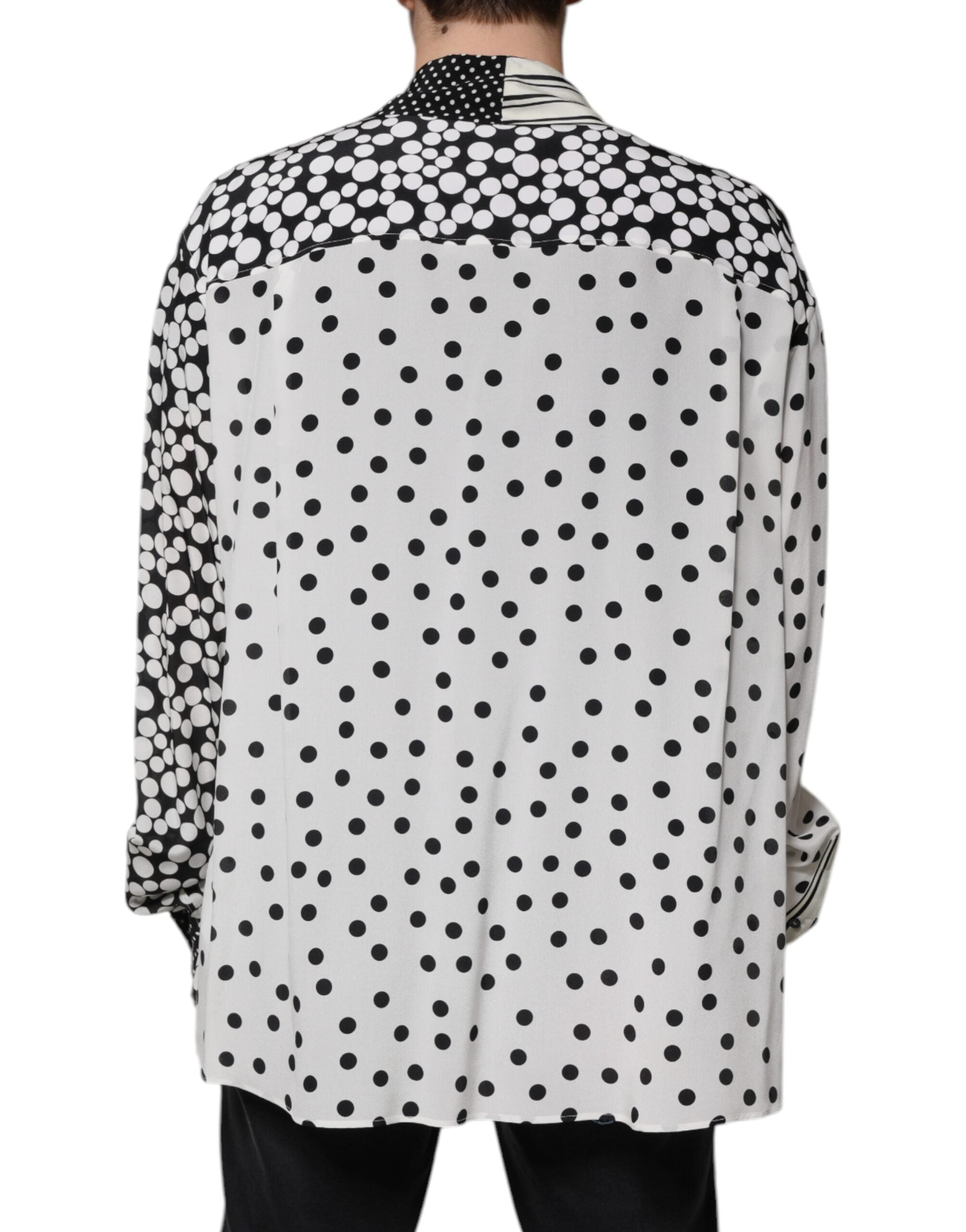 Dolce & Gabbana Schwarz Weiß Polka Dots Seide Männer Freizeithemd