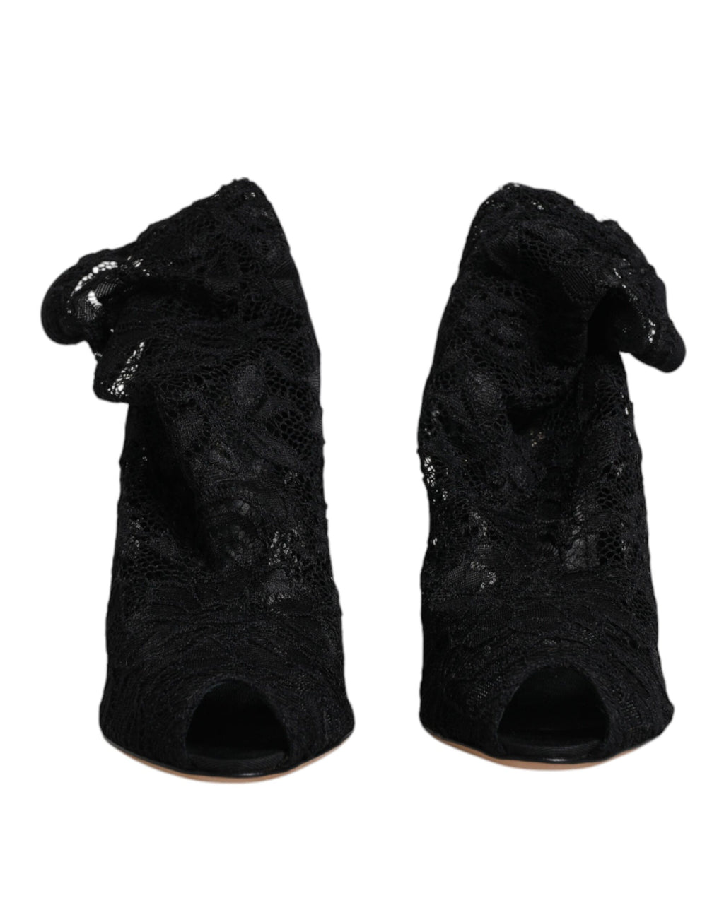 Dolce & Gabbana Schwarze Spitze Stretch Heels Mittlere Wadenstiefel Schuhe