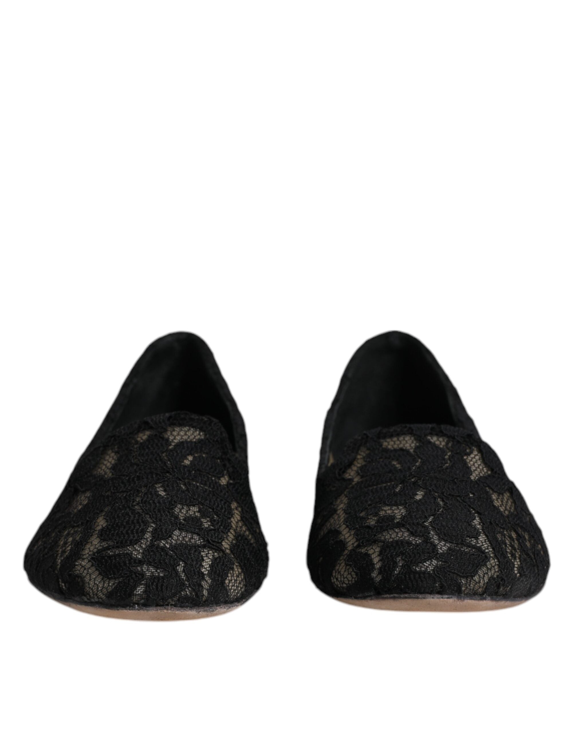 Dolce & Gabbana Schwarz Taormina Spitze Slip On Flats Schuhe