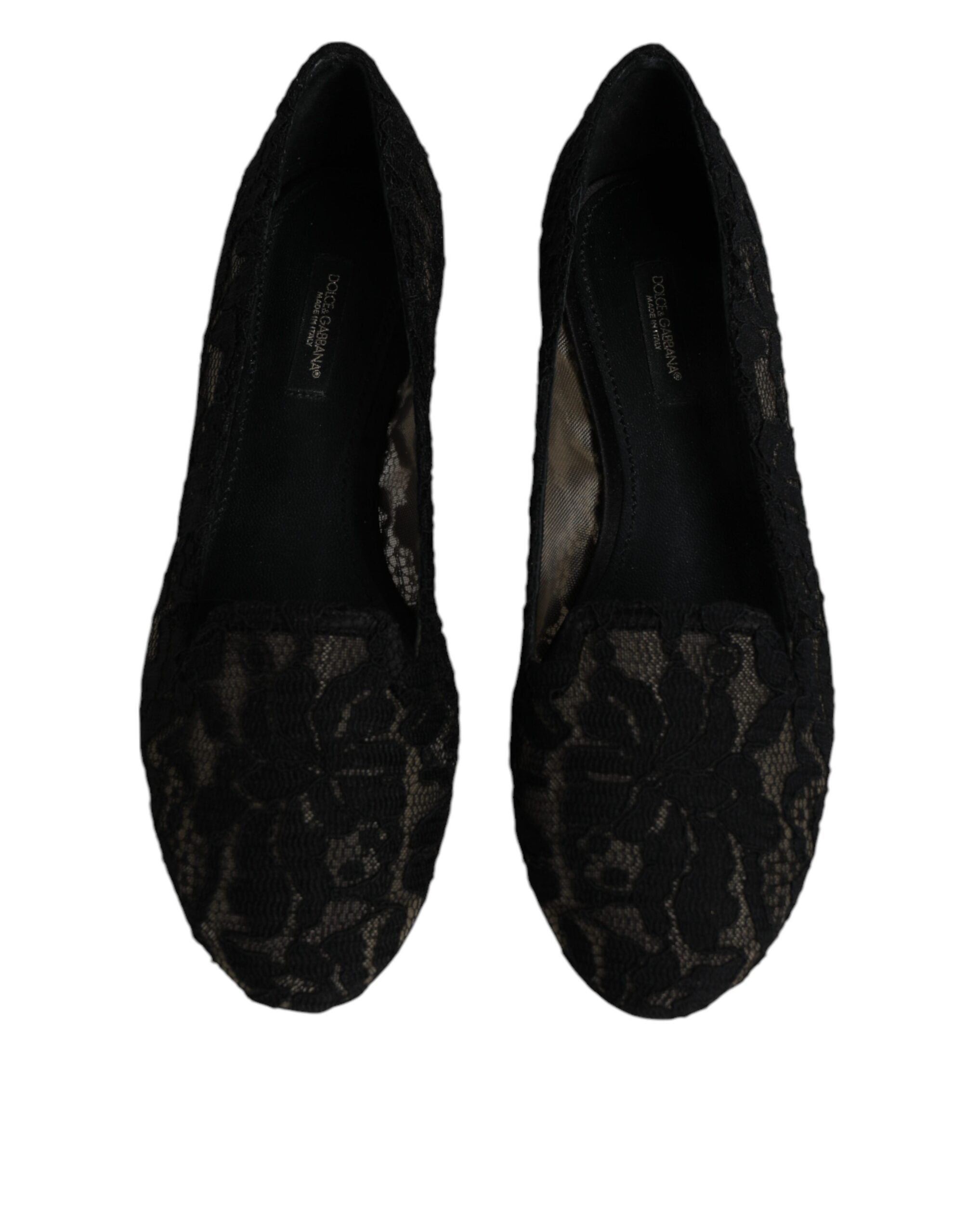 Dolce & Gabbana Schwarz Taormina Spitze Slip On Flats Schuhe