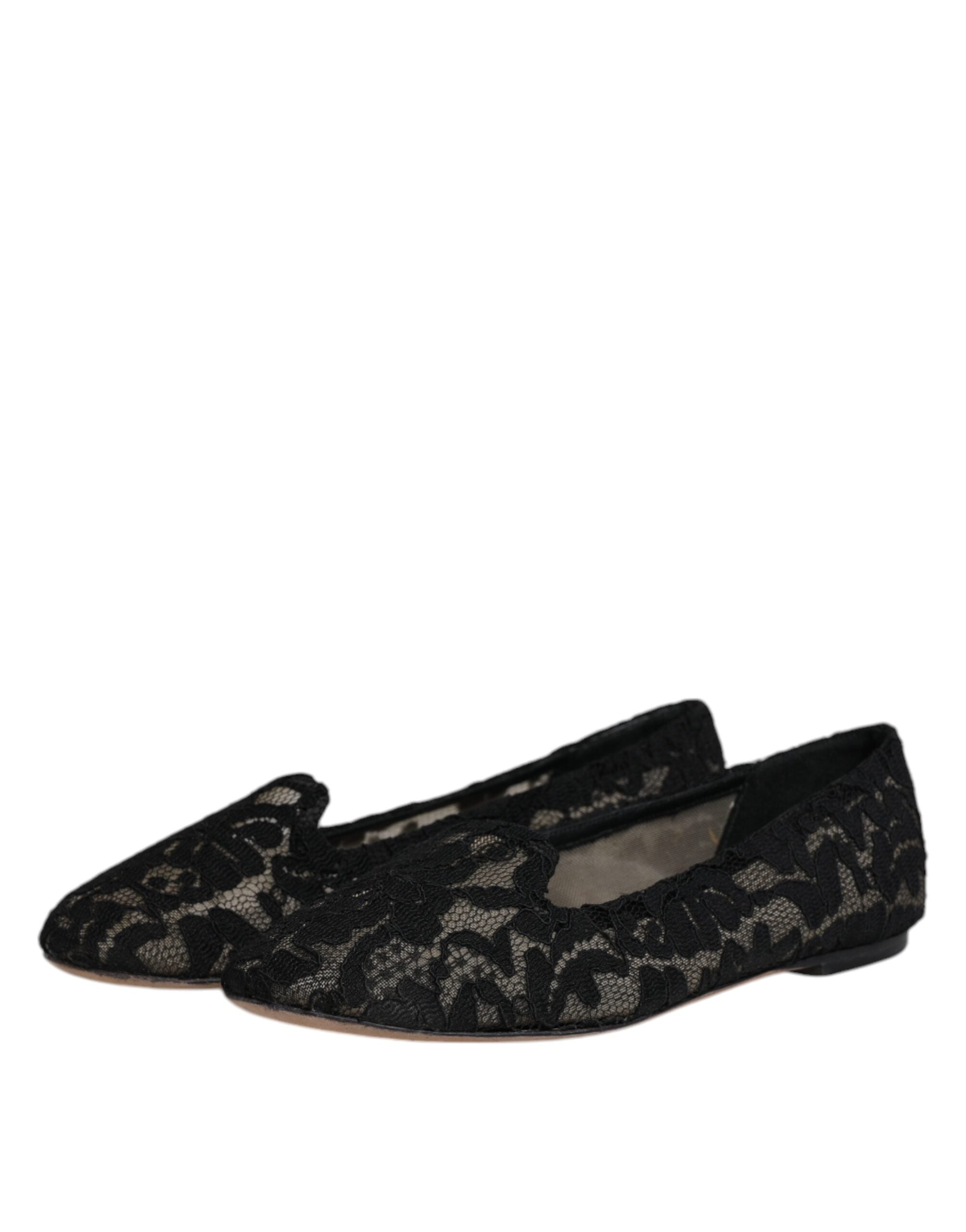 Dolce & Gabbana Schwarz Taormina Spitze Slip On Flats Schuhe