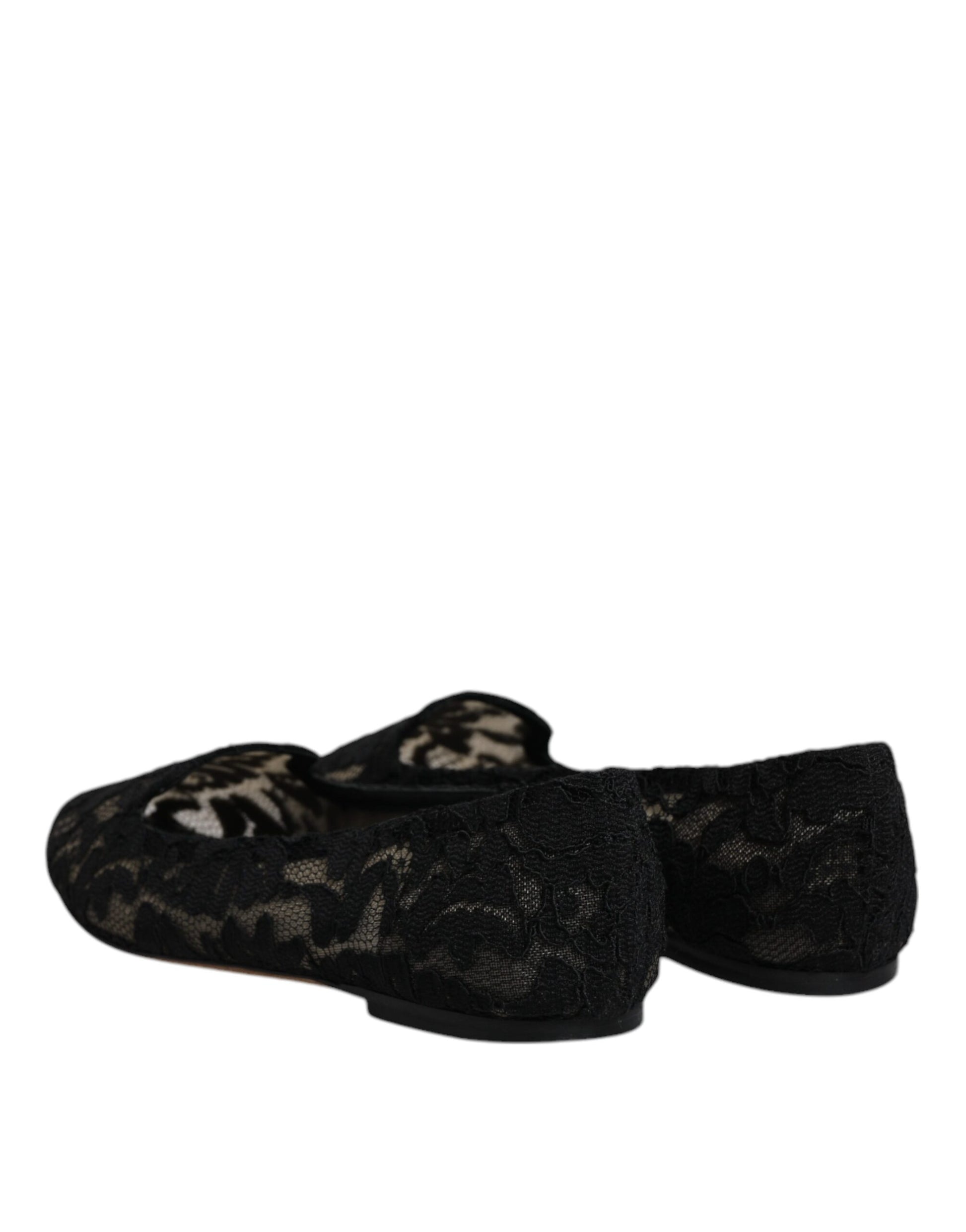 Dolce & Gabbana Schwarz Taormina Spitze Slip On Flats Schuhe