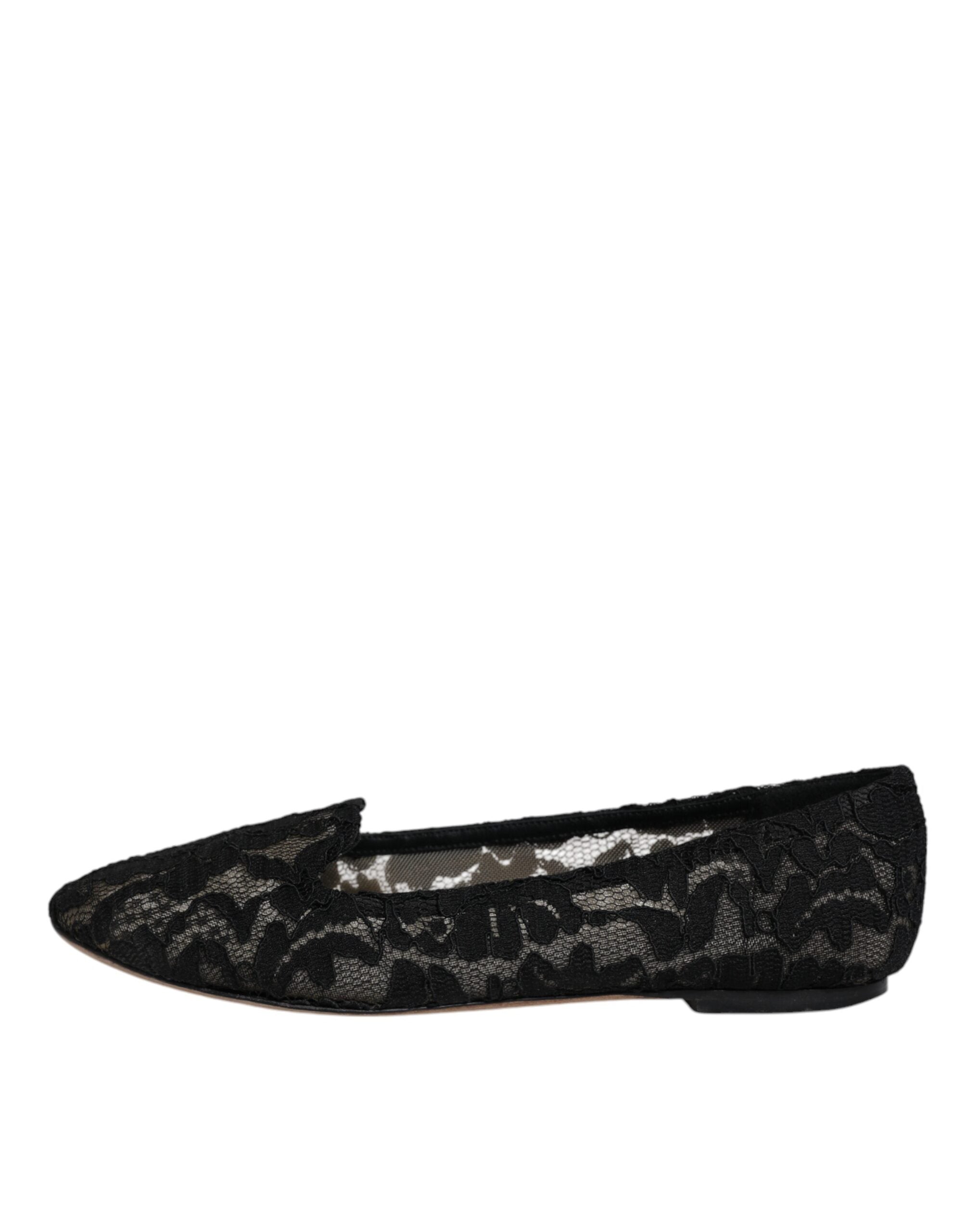 Dolce & Gabbana Schwarz Taormina Spitze Slip On Flats Schuhe
