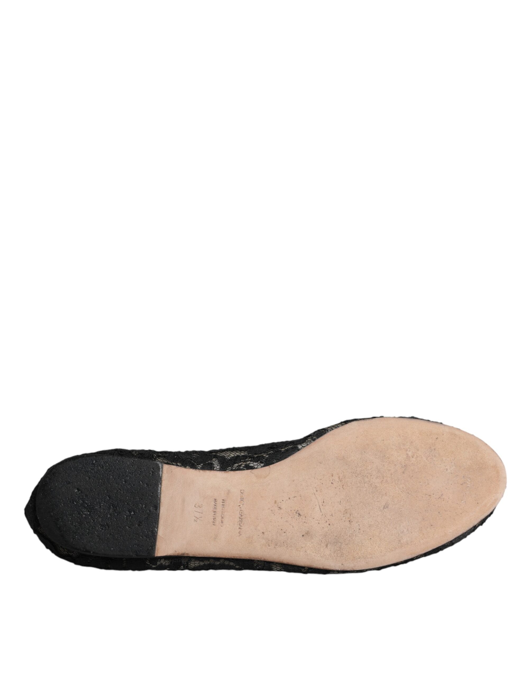 Dolce & Gabbana Schwarz Taormina Spitze Slip On Flats Schuhe