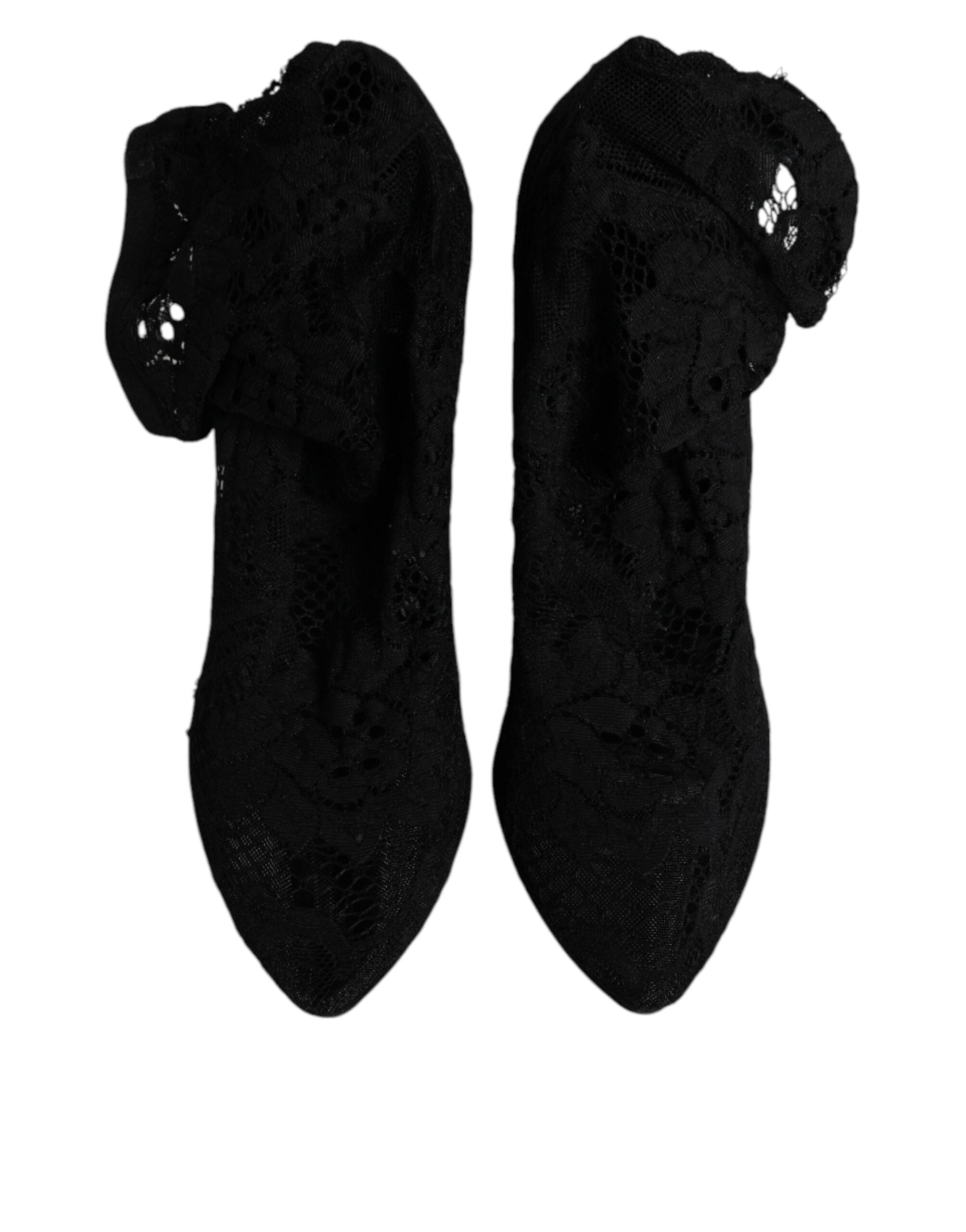 Dolce & Gabbana Schwarze Spitze Stretch Heels Mittlere Wadenstiefel Schuhe