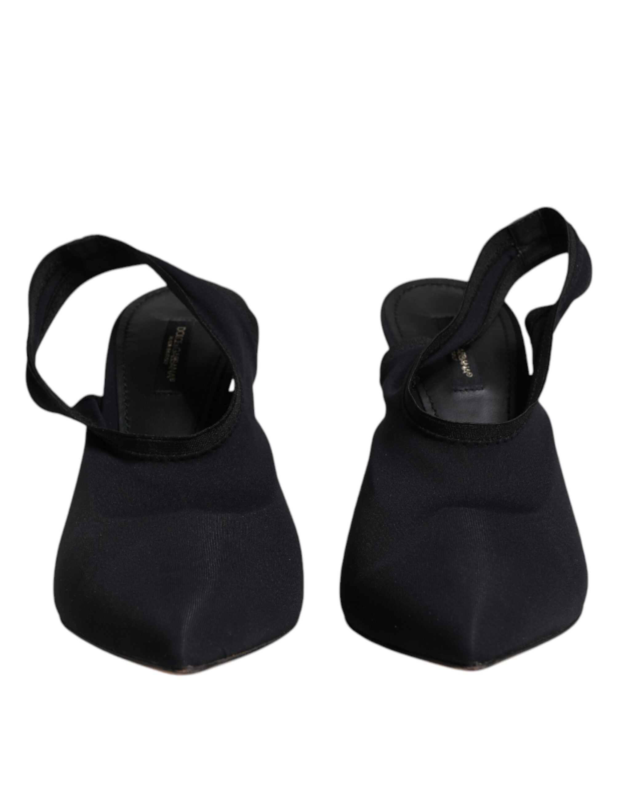 Dolce & Gabbana Schwarze Jersey Stretch Heels Slingback Schuhe