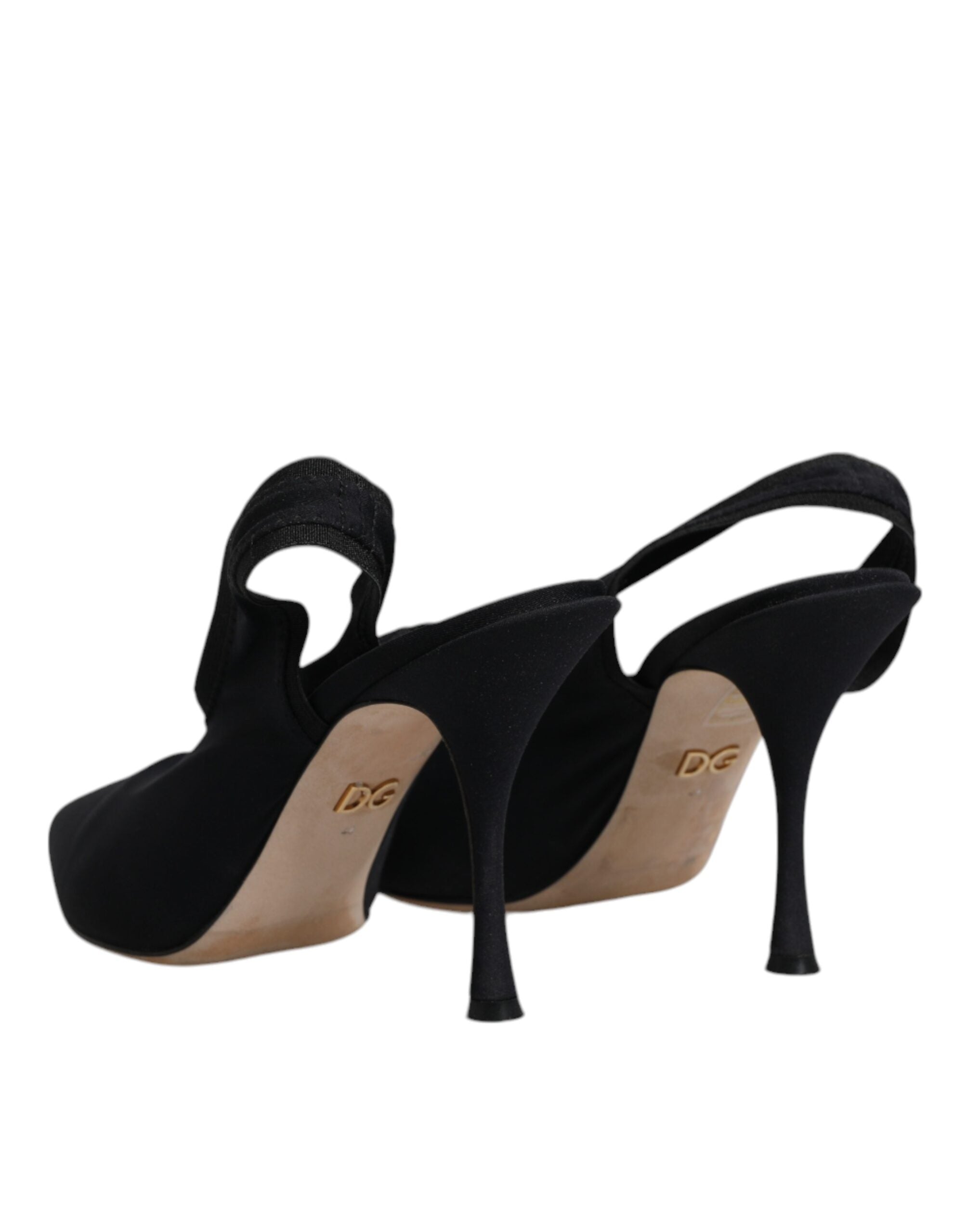 Dolce & Gabbana Schwarze Jersey Stretch Heels Slingback Schuhe