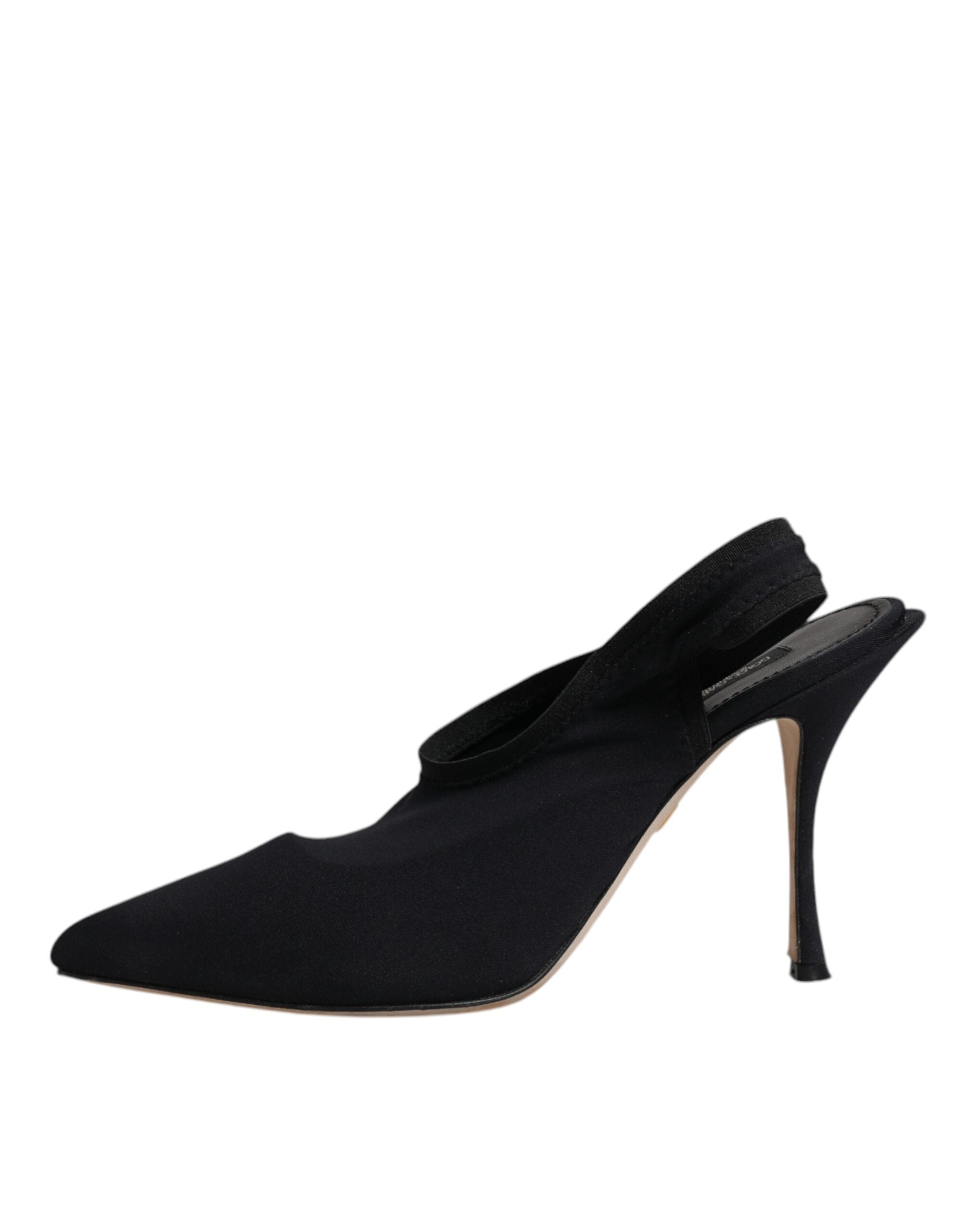 Dolce & Gabbana Schwarze Jersey Stretch Heels Slingback Schuhe