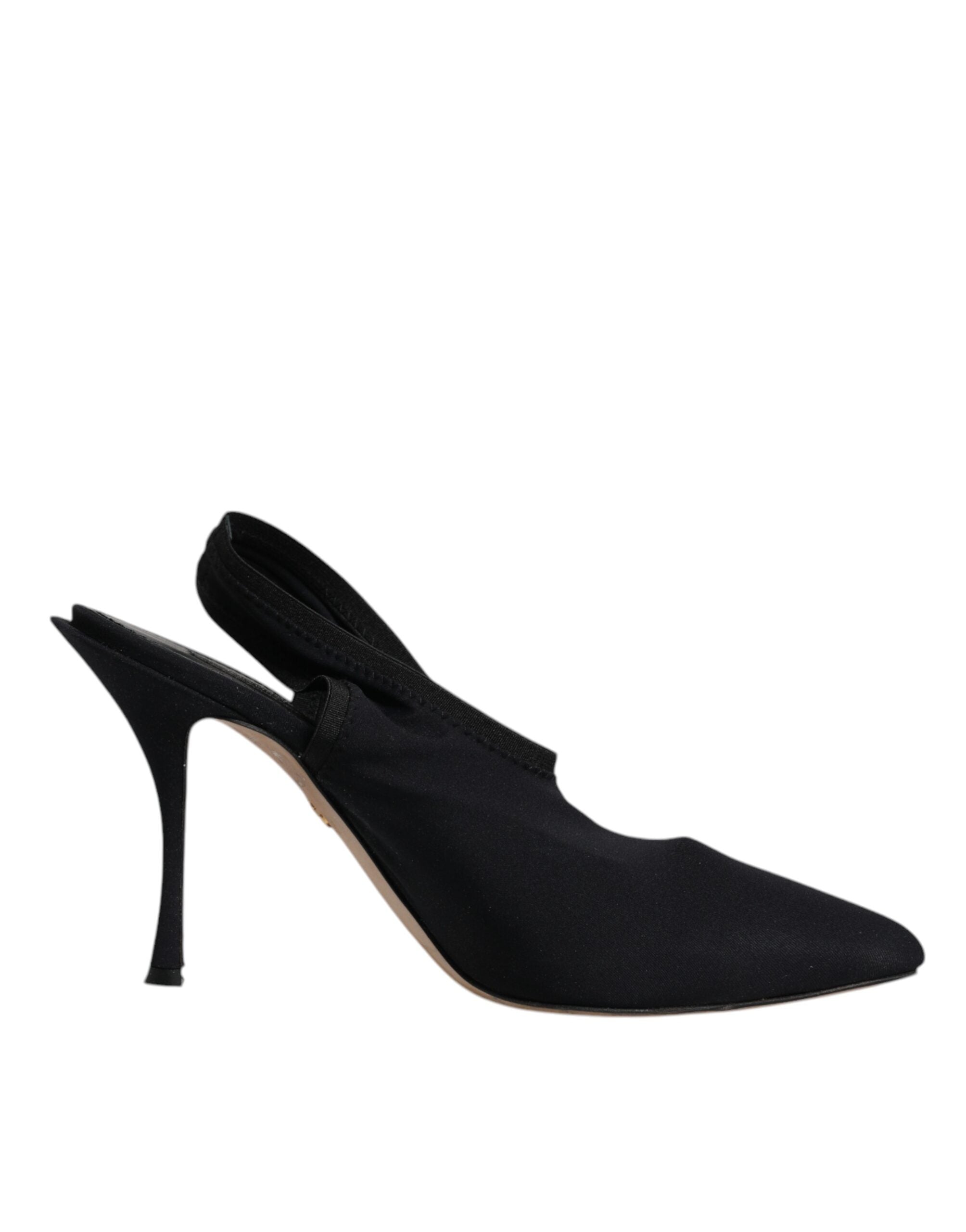 Dolce & Gabbana Schwarze Jersey Stretch Heels Slingback Schuhe