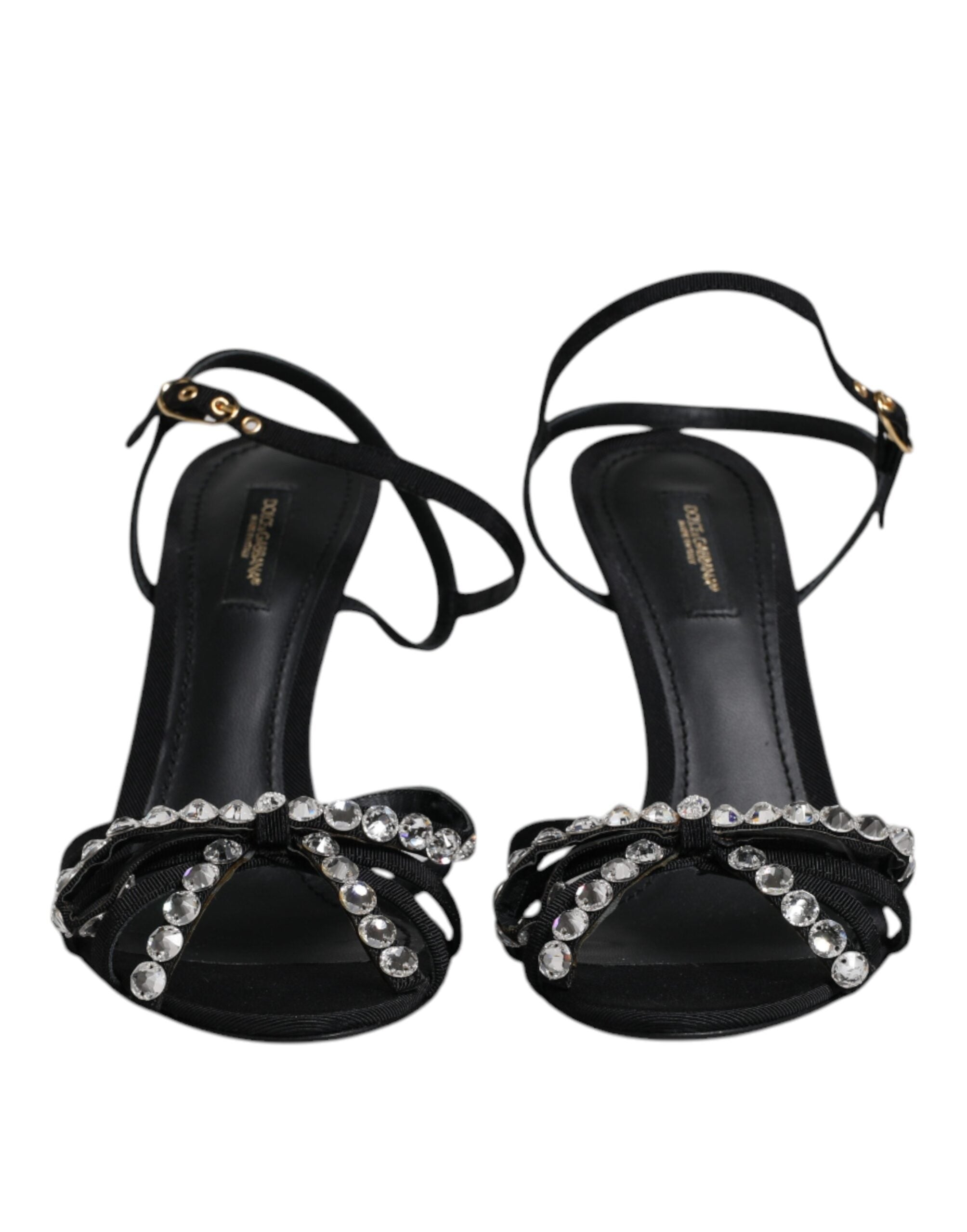 Dolce & Gabbana Schwarz Leder Kristall Schleife KEIRA Sandalen Schuhe
