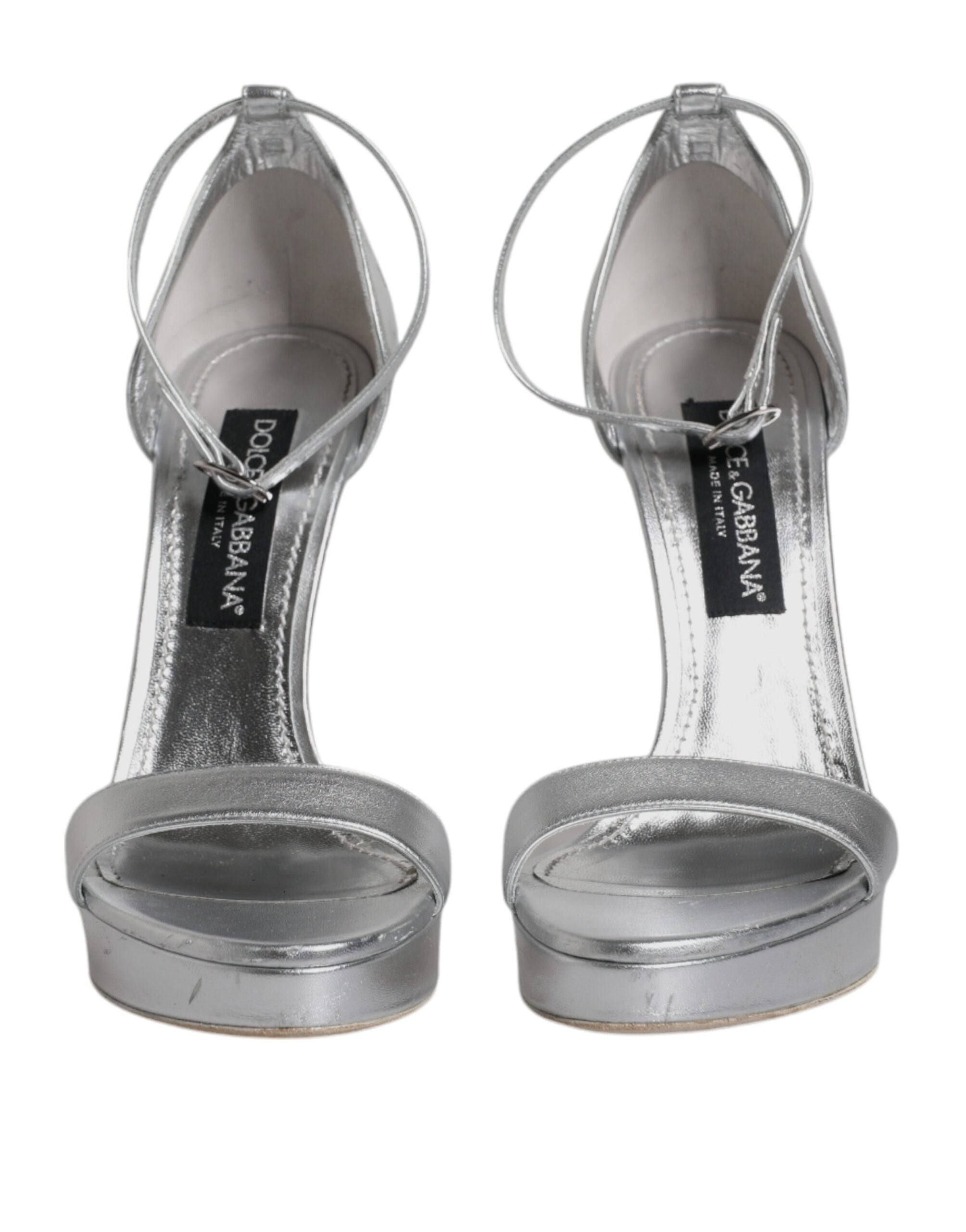 Dolce & Gabbana Silberne Leder Plateau Keira Sandalen Schuhe