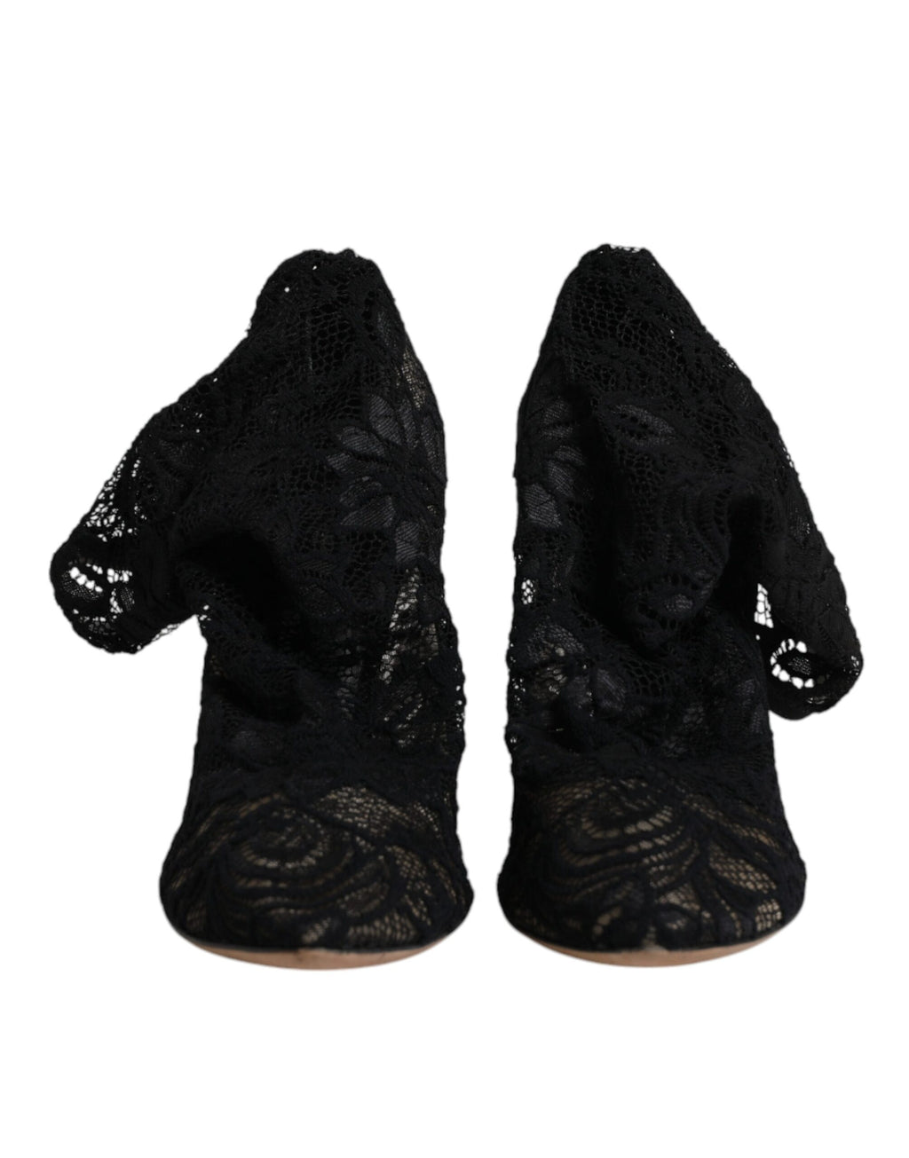 Dolce & Gabbana Schwarze Spitze Stretch Heels Mittlere Wadenstiefel Schuhe