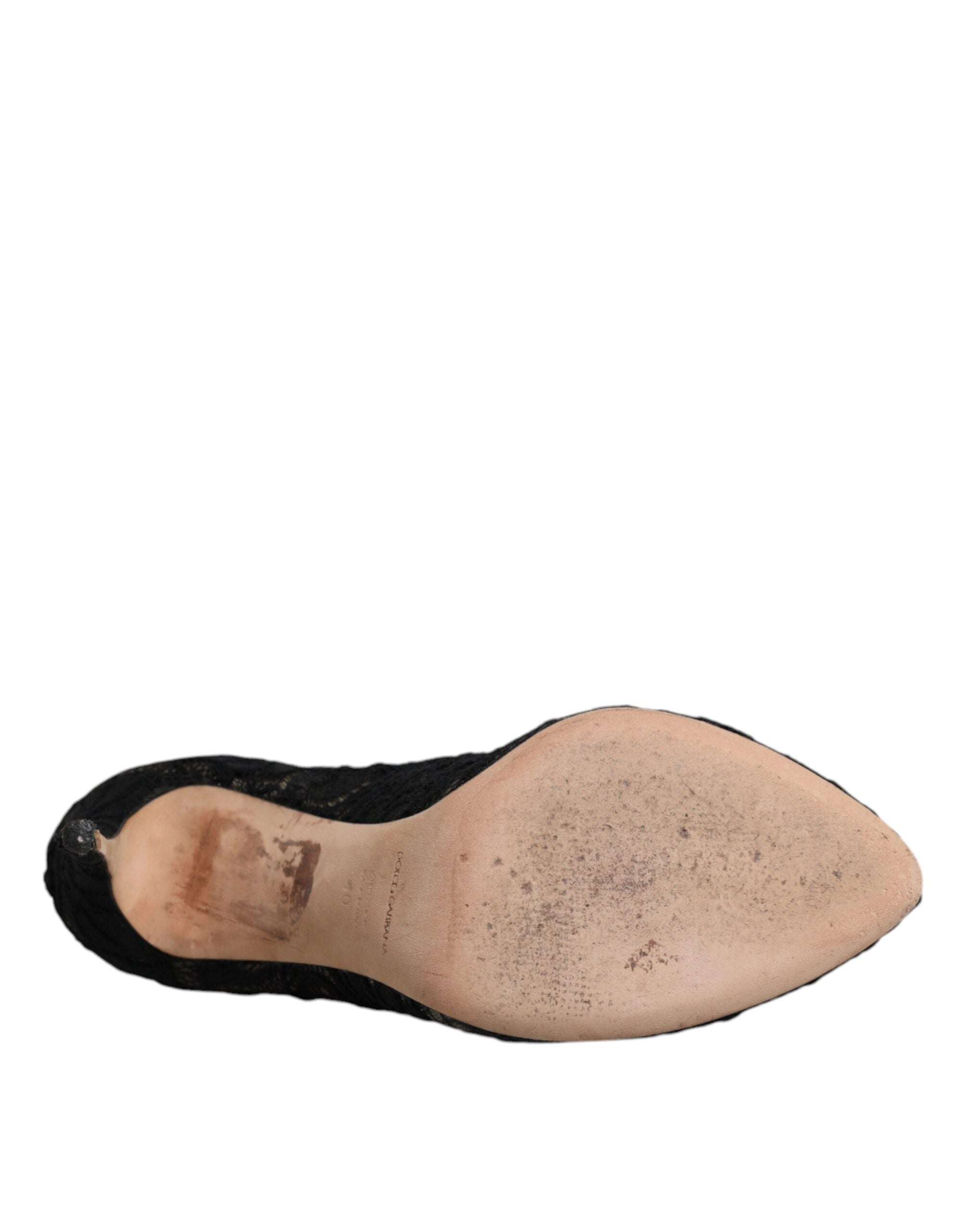 Dolce & Gabbana Schwarze Spitze Stretch Heels Mittlere Wadenstiefel Schuhe