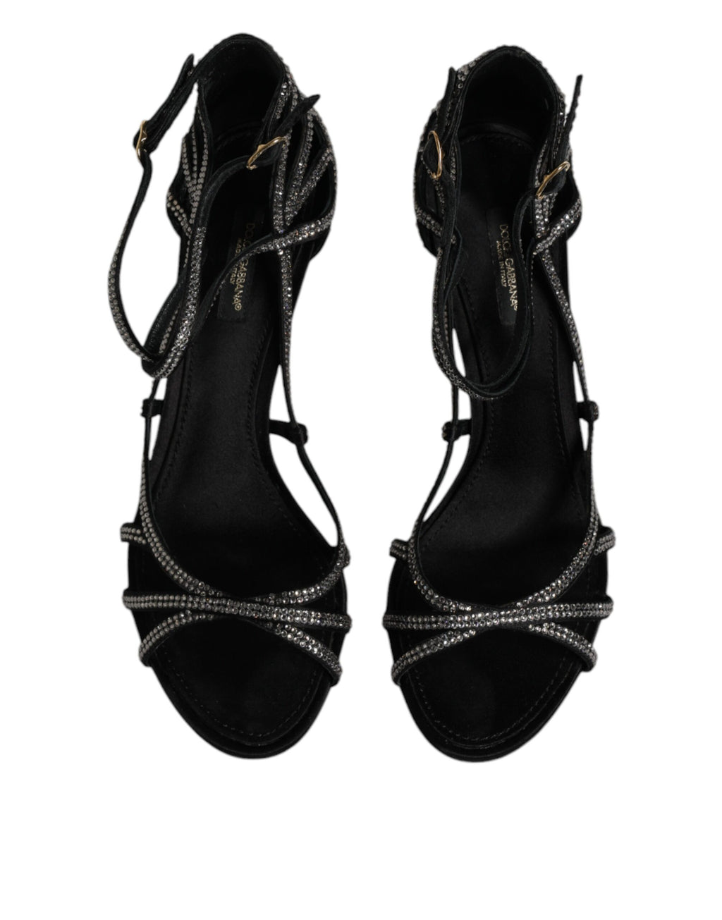 Dolce & Gabbana Schwarzer Strass Knöchelriemen Heels Sandalen Schuhe