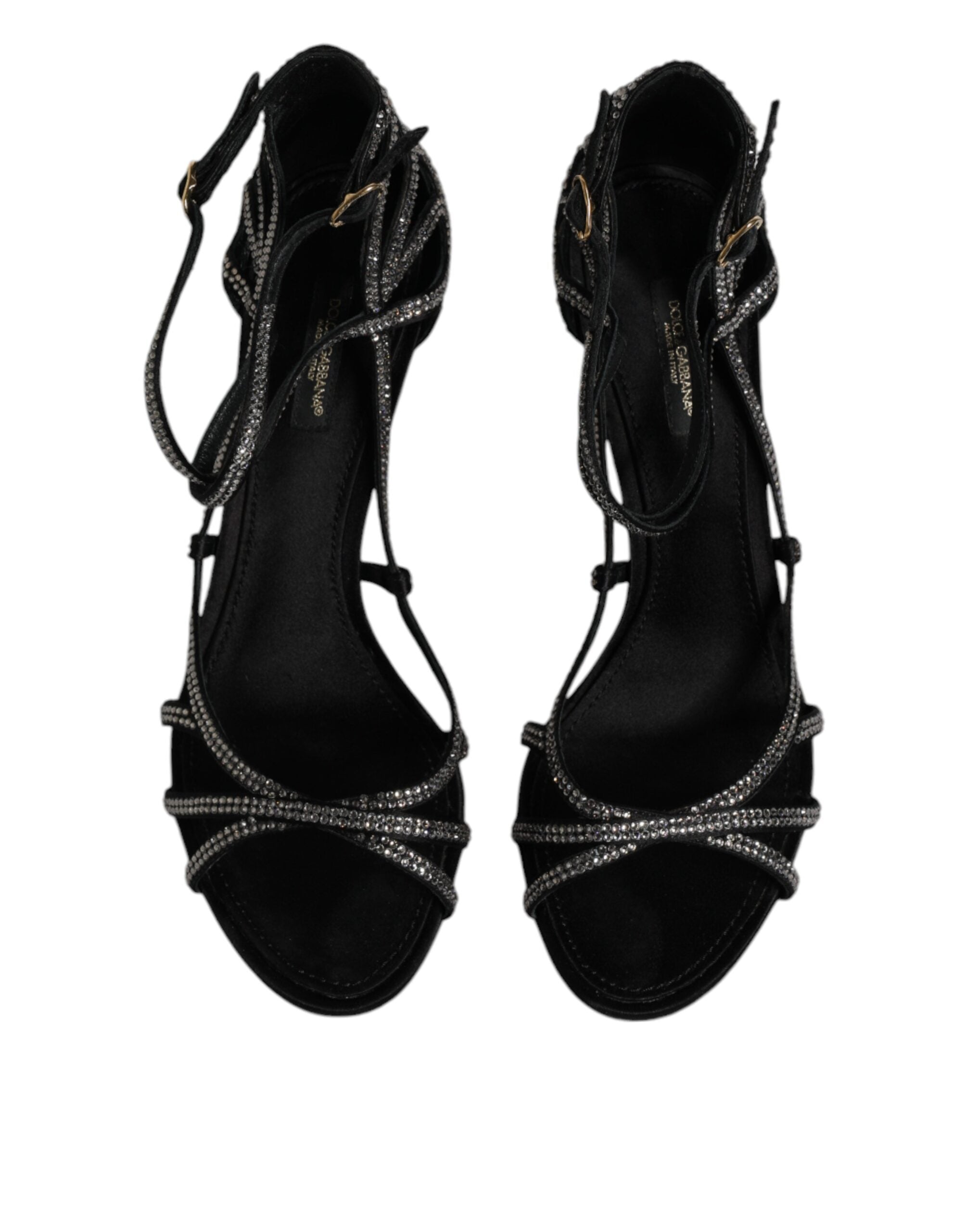 Dolce & Gabbana Schwarzer Strass Knöchelriemen Heels Sandalen Schuhe