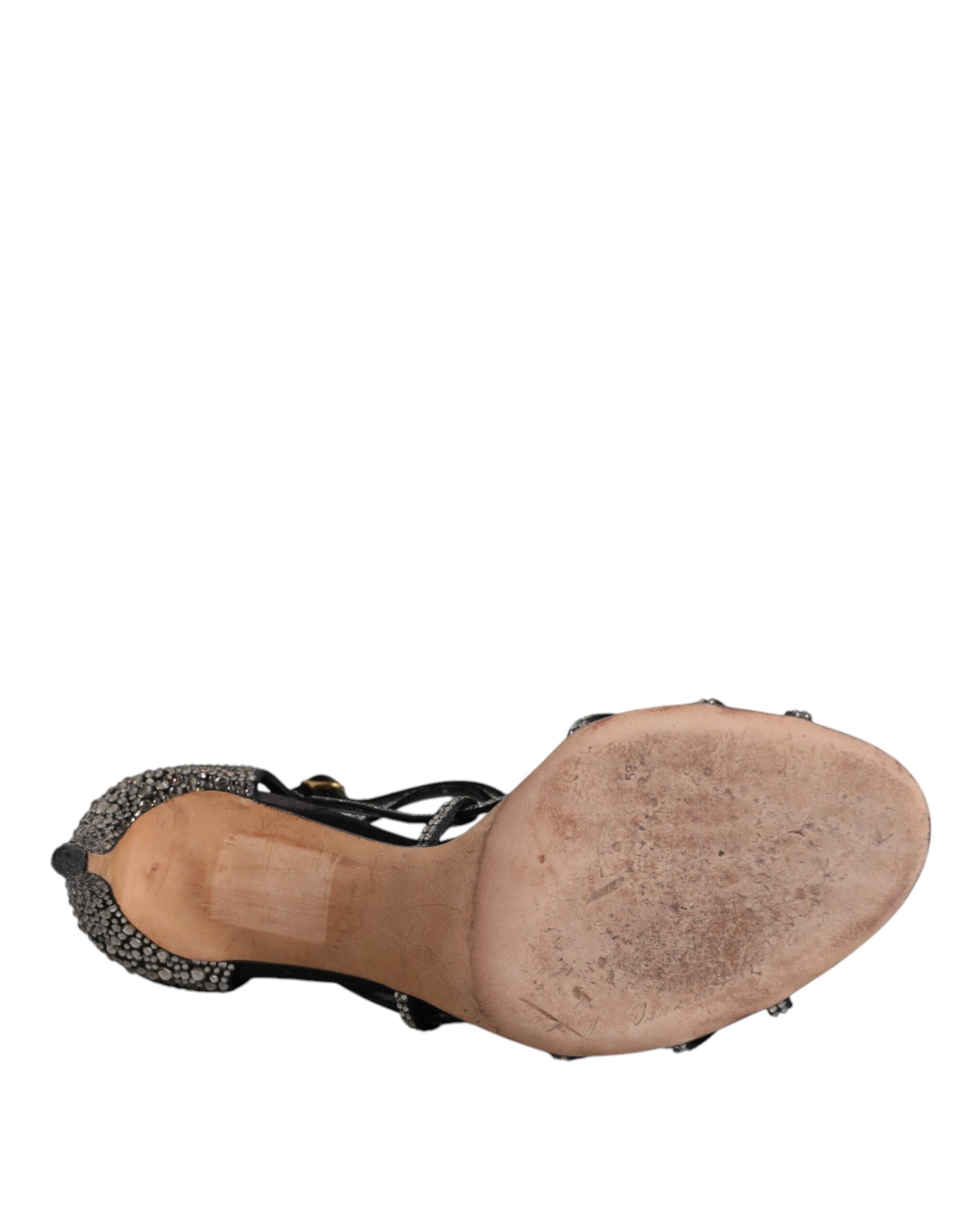 Dolce & Gabbana Schwarzer Strass Knöchelriemen Heels Sandalen Schuhe