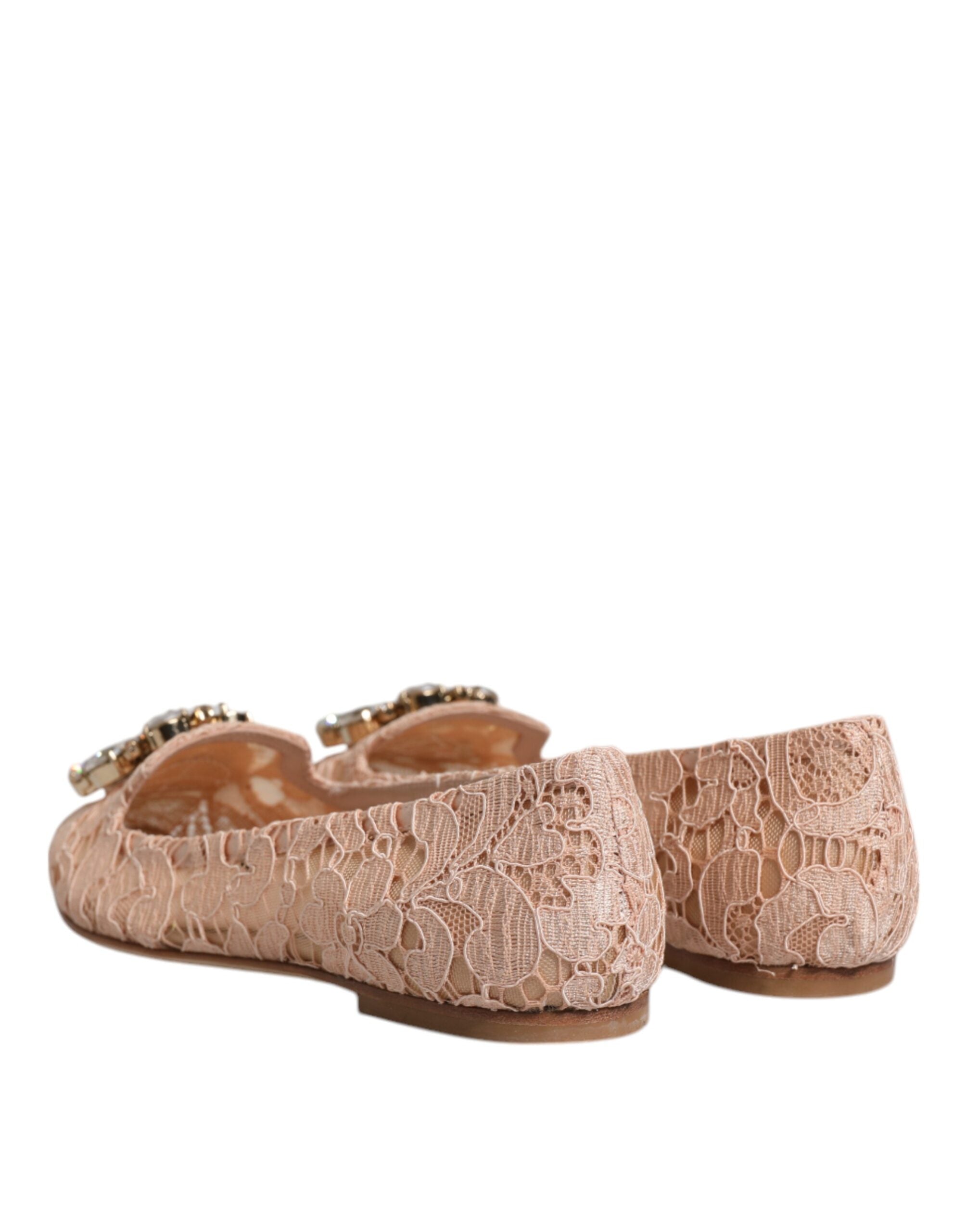 Dolce & Gabbana Beige Spitze Kristall Ballett Flats Loafers Schuhe