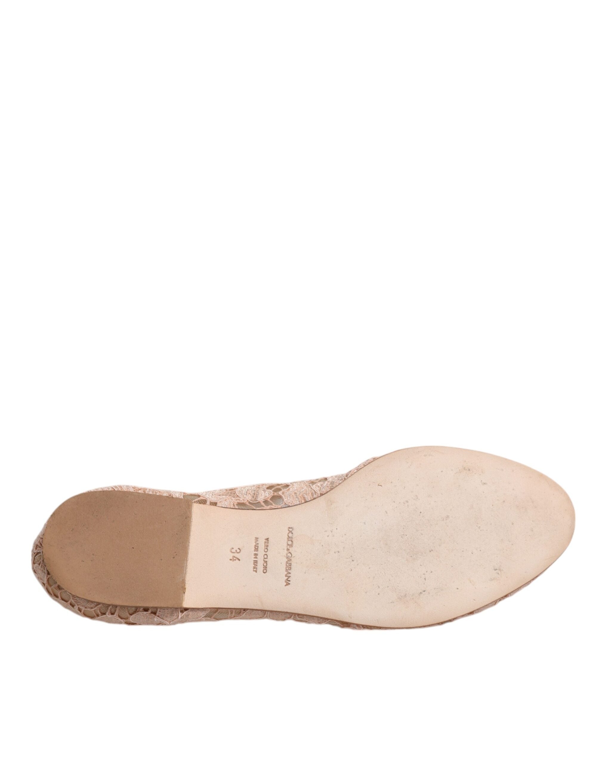 Dolce & Gabbana Beige Spitze Kristall Ballett Flats Loafers Schuhe