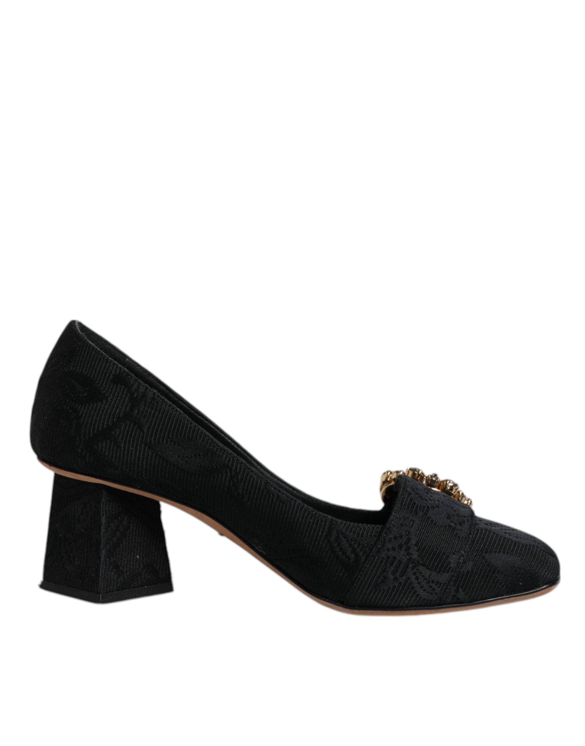 Dolce & Gabbana Schwarz Brokat Kristalle Heels Pumps Schuhe