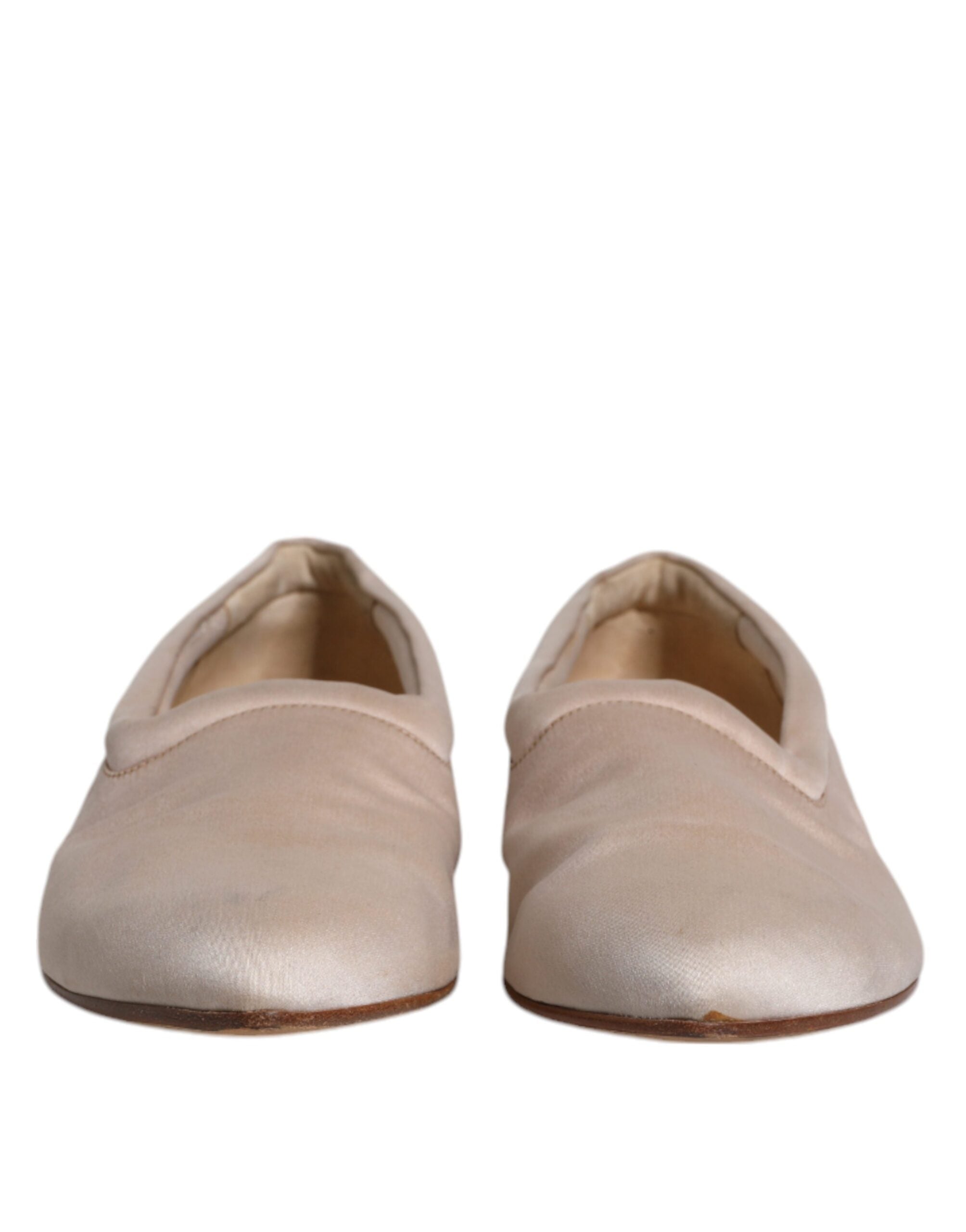 Dolce & Gabbana Beige Stoff Slip On Ballerina Flats Schuhe