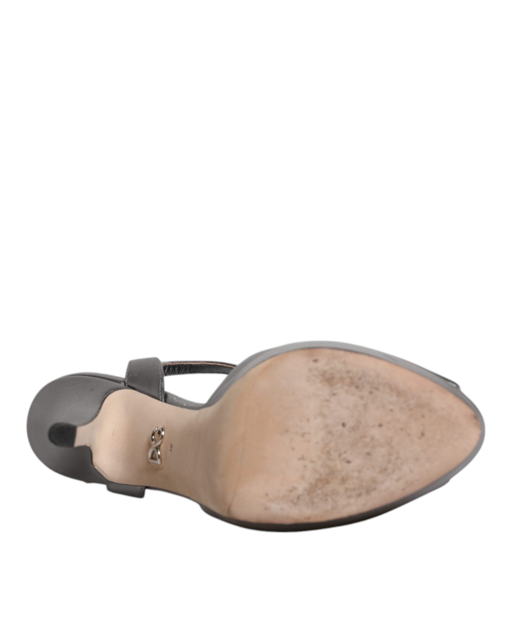 Dolce & Gabbana Silberne Leder Plateau Absätze Sandalen Schuhe