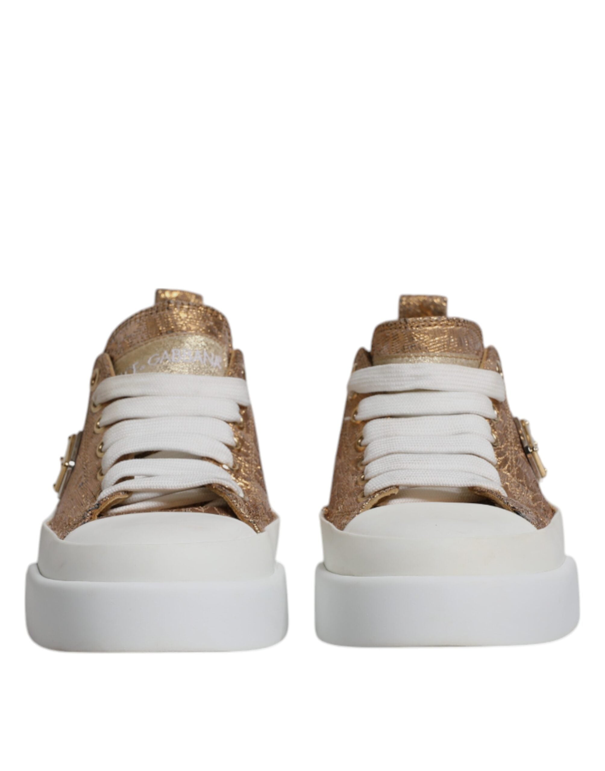 Dolce & Gabbana Gold Weiß Logo Low Top Turnschuhe Schuhe