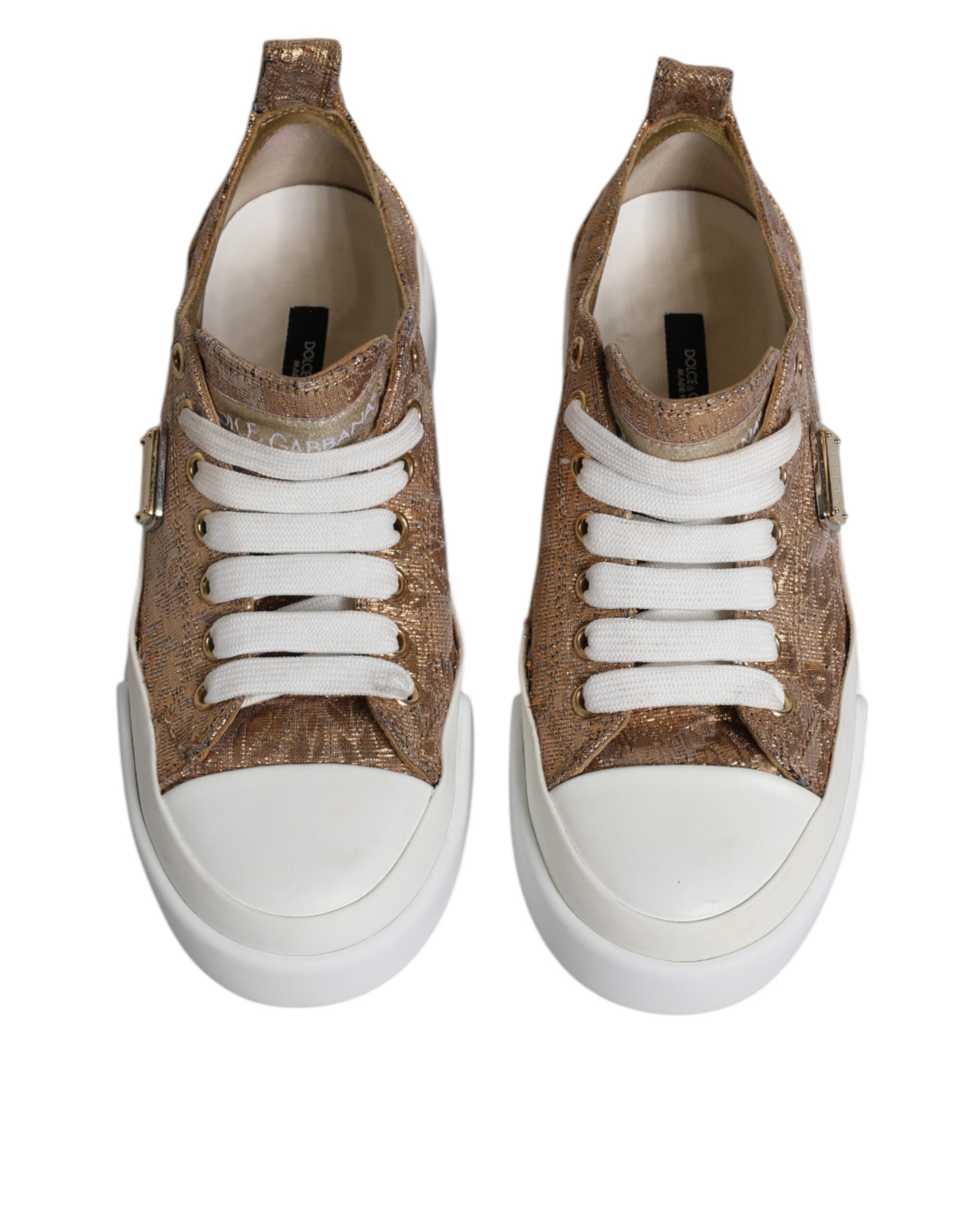 Dolce & Gabbana Gold Weiß Logo Low Top Turnschuhe Schuhe