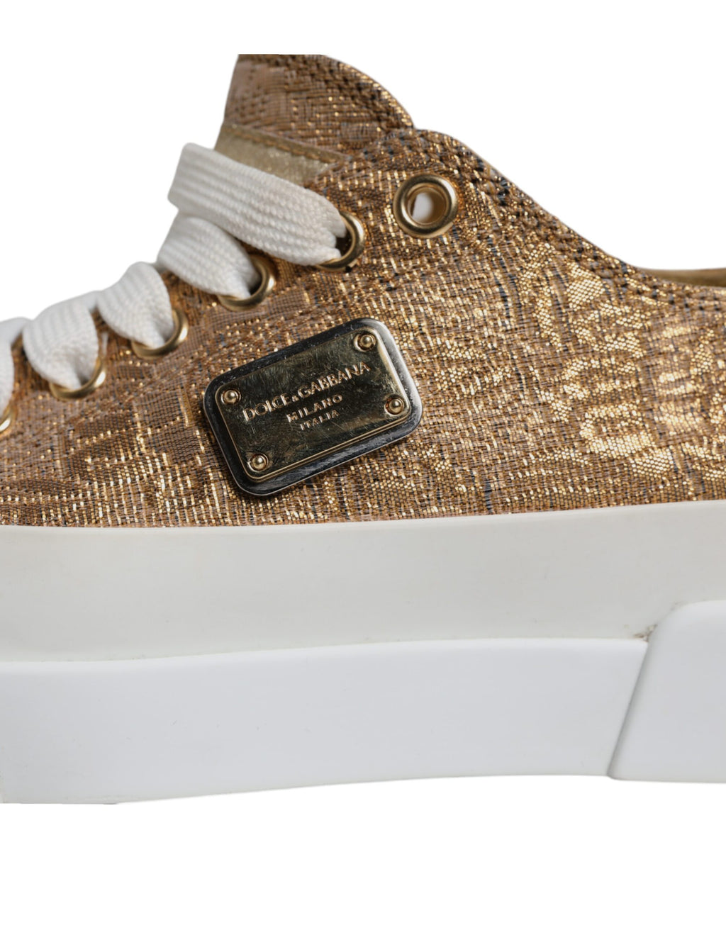 Dolce & Gabbana Gold Weiß Logo Low Top Turnschuhe Schuhe