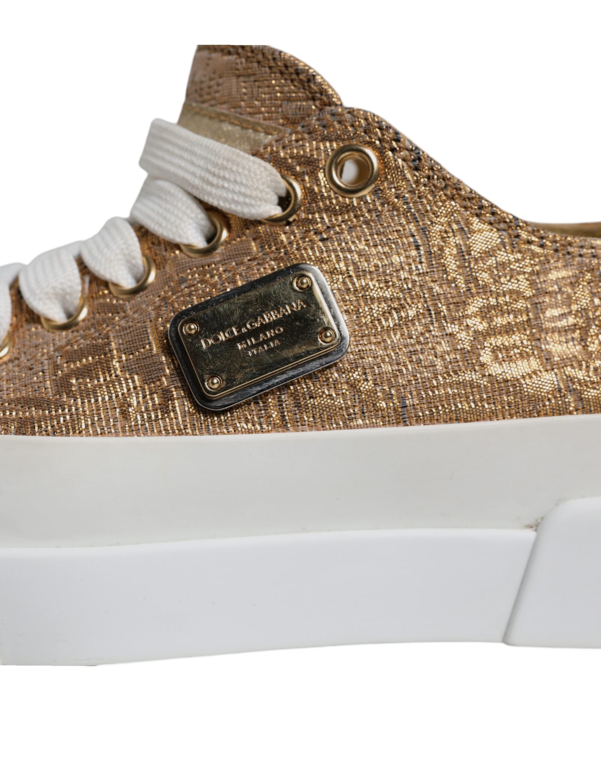 Dolce & Gabbana Gold Weiß Logo Low Top Turnschuhe Schuhe