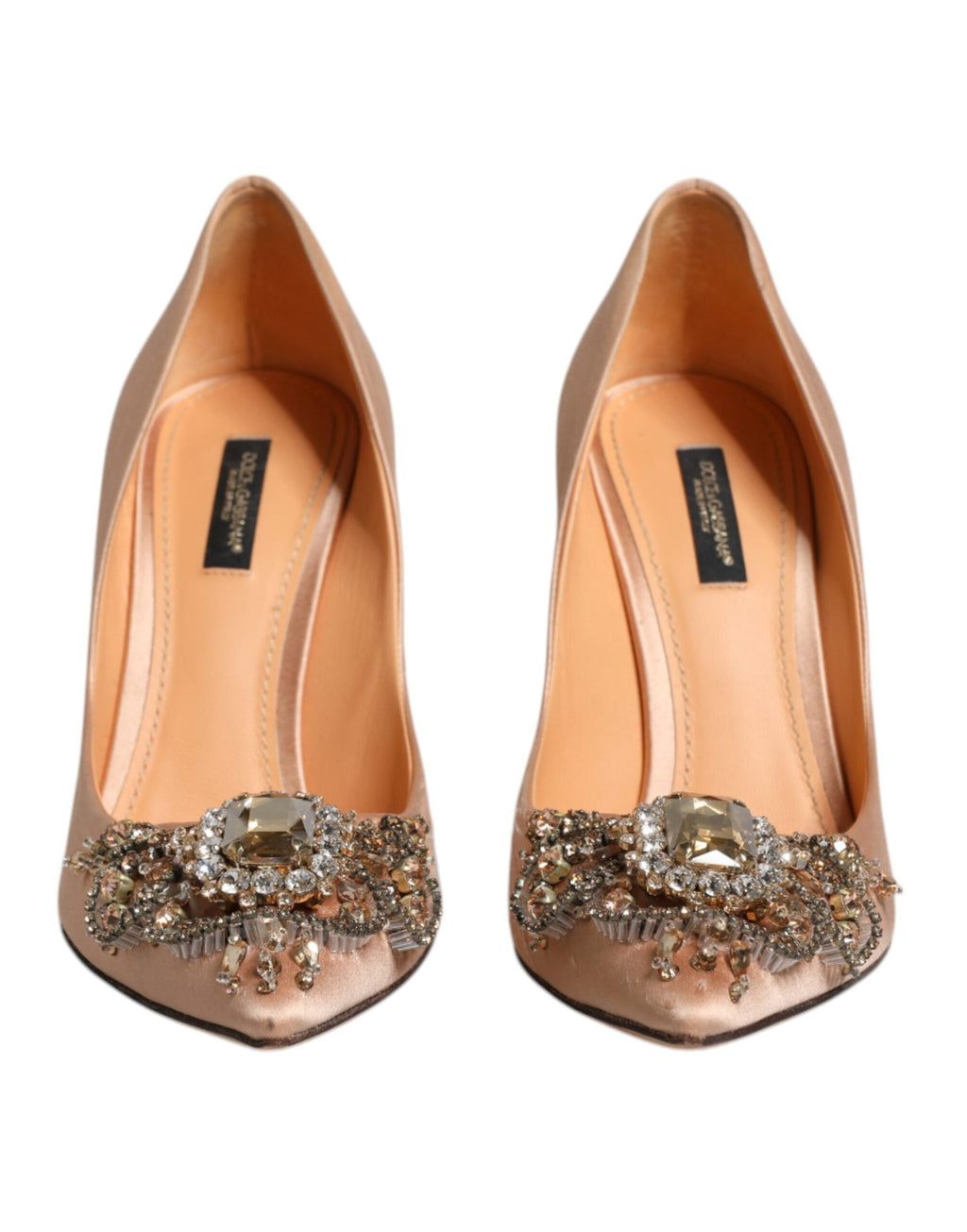 Dolce & Gabbana Beige Satin Kristall High Heels Pumps Schuhe