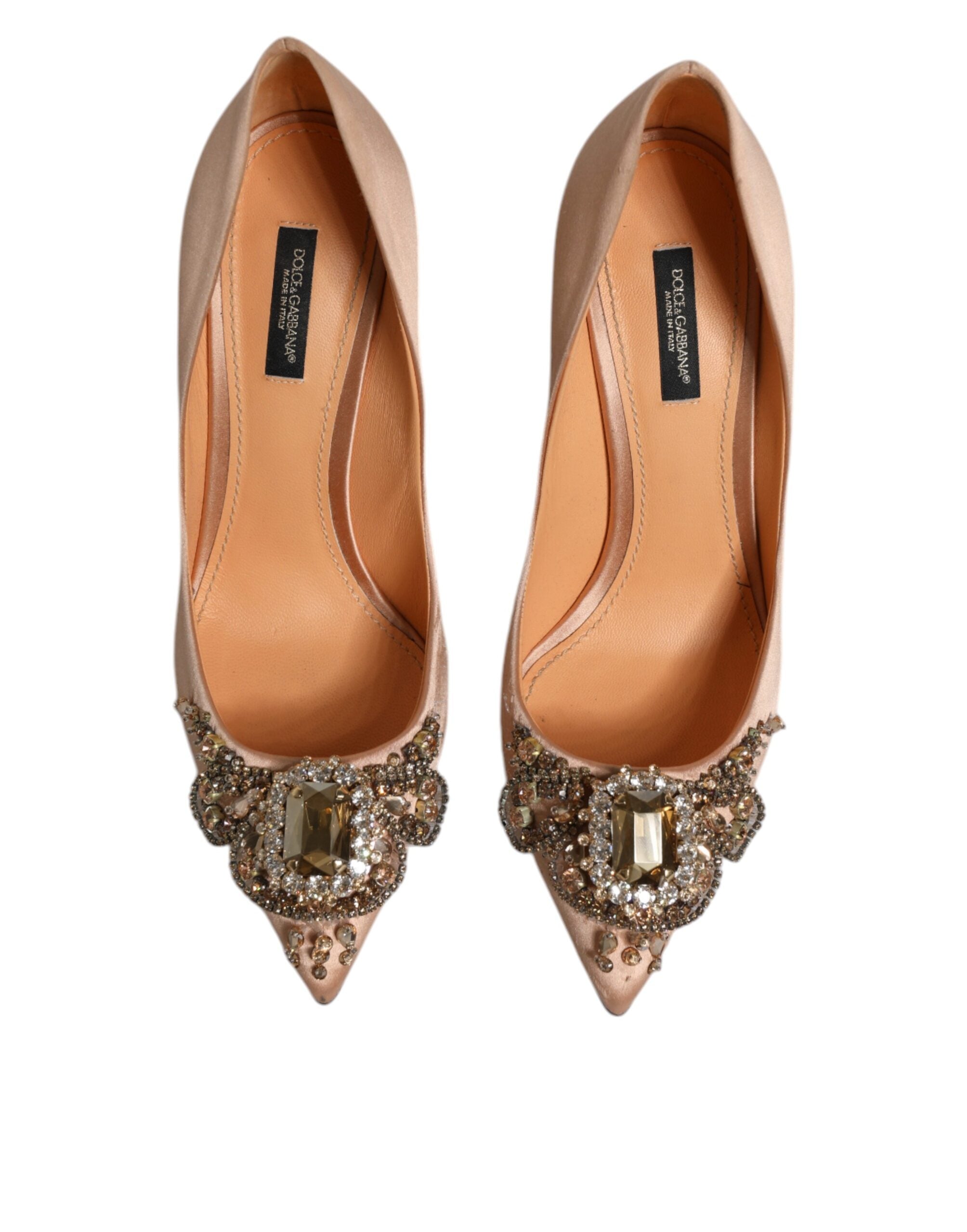Dolce & Gabbana Beige Satin Kristall High Heels Pumps Schuhe