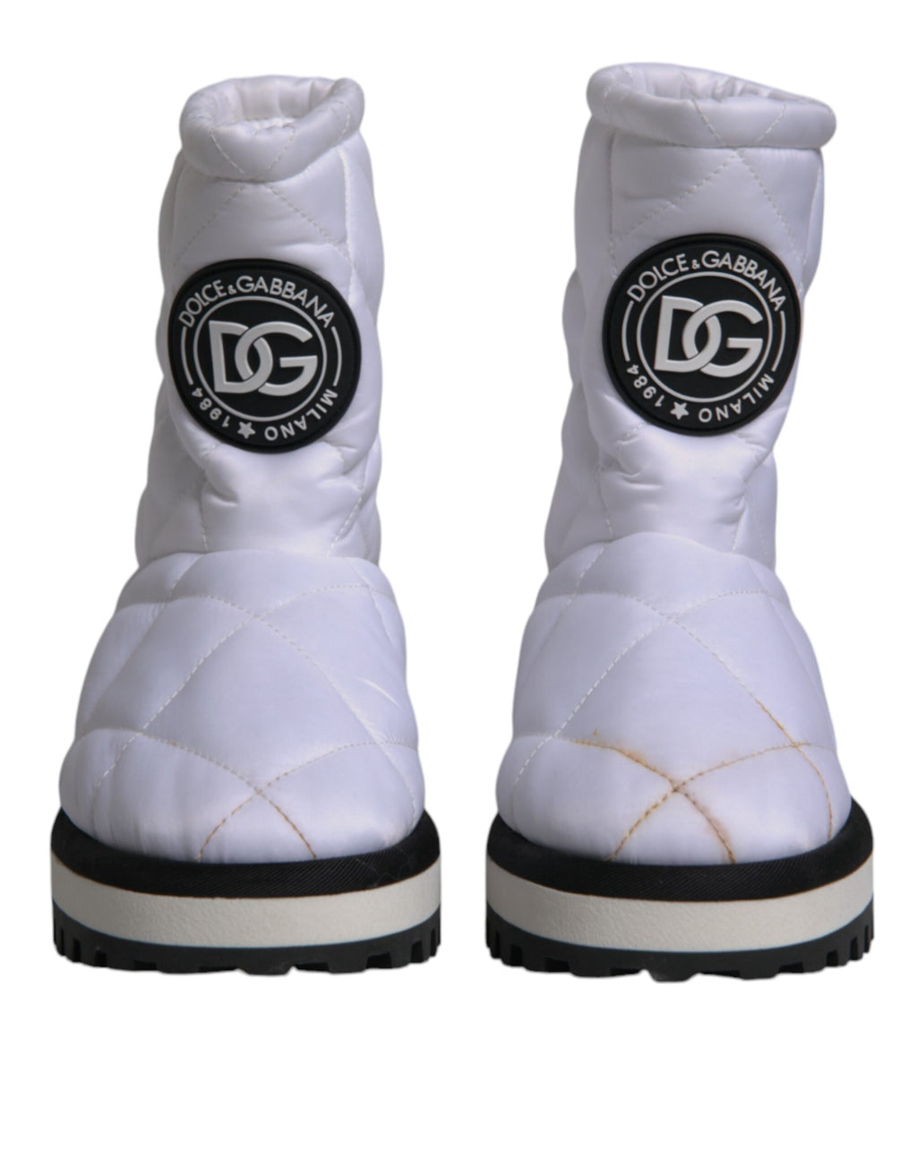 Dolce & Gabbana Weiße Viskose gepolsterte Mid Calf Stiefel Schuhe