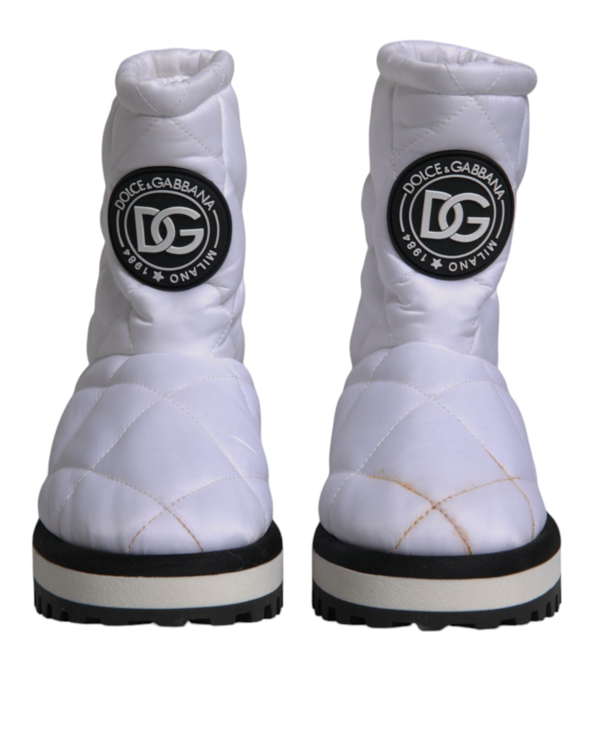 Dolce & Gabbana Weiße Viskose gepolsterte Mid Calf Stiefel Schuhe