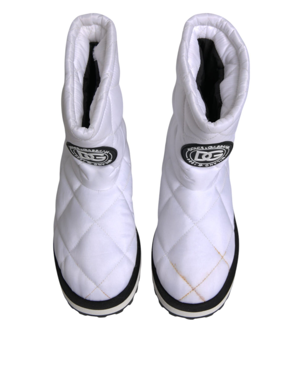 Dolce & Gabbana Weiße Viskose gepolsterte Mid Calf Stiefel Schuhe